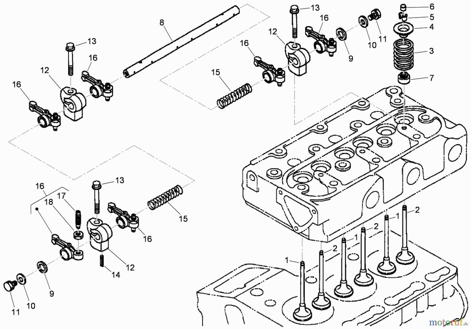  Zerto-Turn Mäher 74265TE (Z580-D) - Toro Z Master Mower, 152cm TURBO FORCE Side Discharge Deck (SN: 311000001 - 311999999) (2011) VALVE AND ROCKER ARM ASSEMBLY