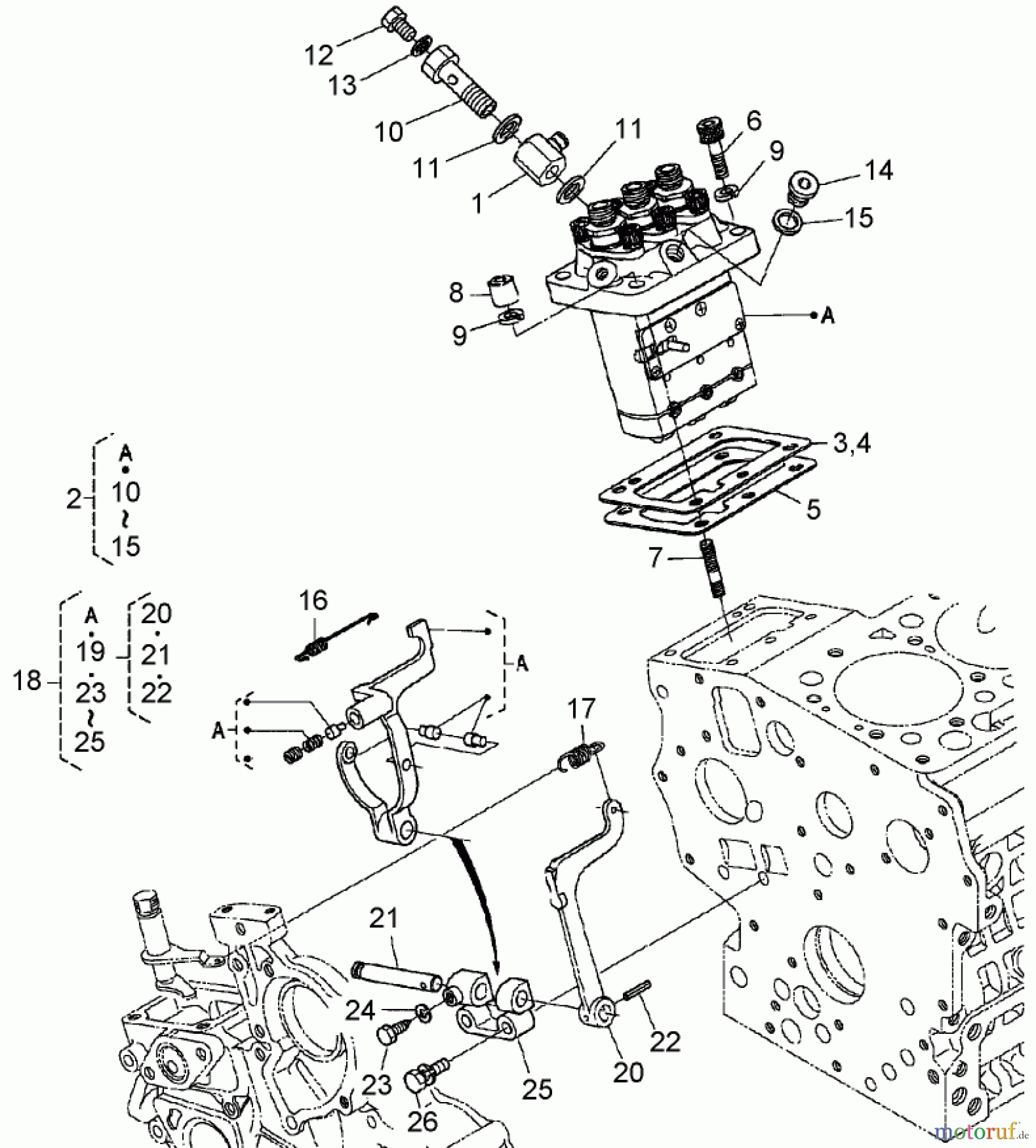  Zerto-Turn Mäher 74265TE (Z593-D) - Toro Z Master Mower, 152cm TURBO FORCE Side Discharge Deck (SN: 260000001 - 260999999) (2006) INJECTION PUMP AND GOVERNOR ASSEMBLY