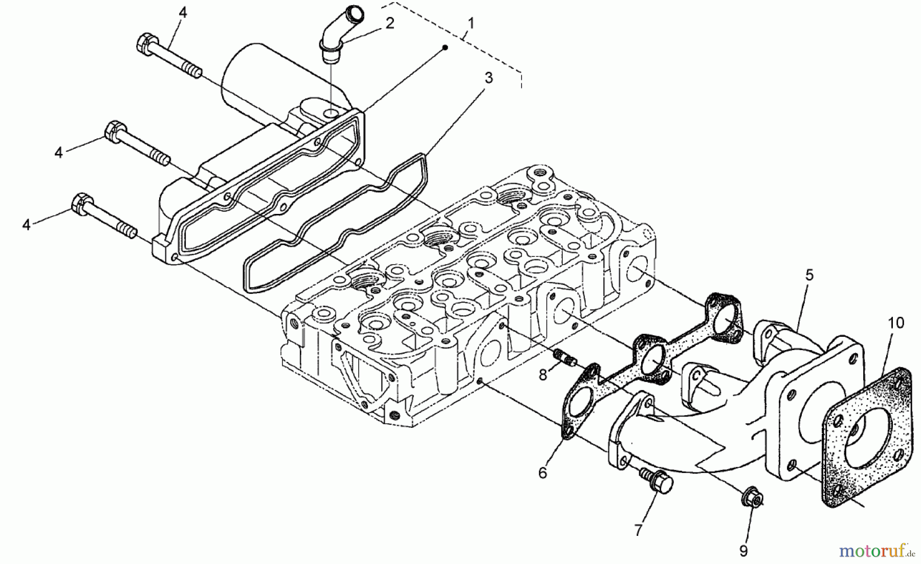  Zerto-Turn Mäher 74265TE (Z593-D) - Toro Z Master Mower, 152cm TURBO FORCE Side Discharge Deck (SN: 260000001 - 260999999) (2006) INLET AND EXHAUST MANIFOLD ASSEMBLY