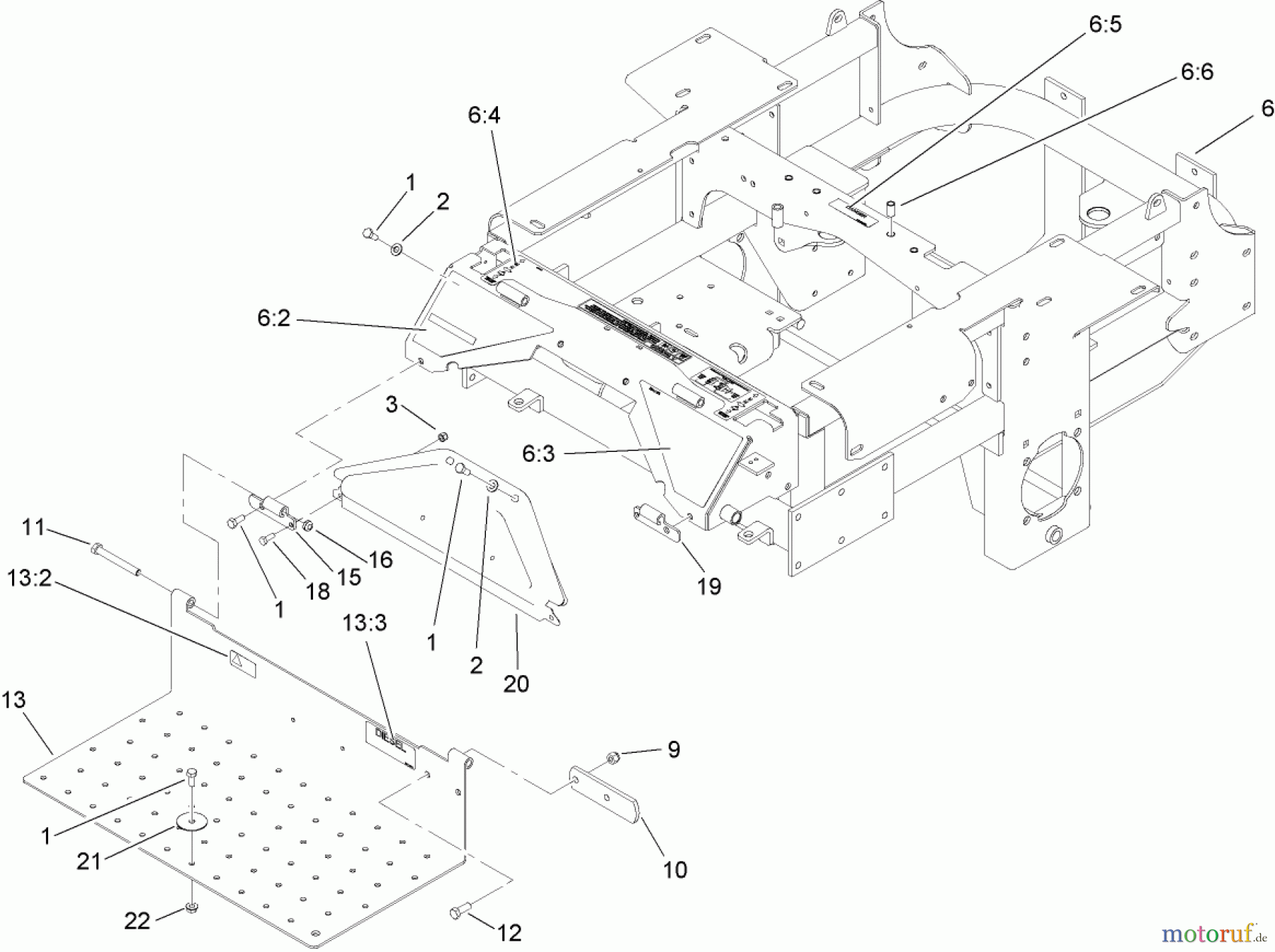  Zerto-Turn Mäher 74265TE (Z593-D) - Toro Z Master Mower, 152cm TURBO FORCE Side Discharge Deck (SN: 260000001 - 260999999) (2006) TRACTION FRAME AND FLOOR PAN ASSEMBLY