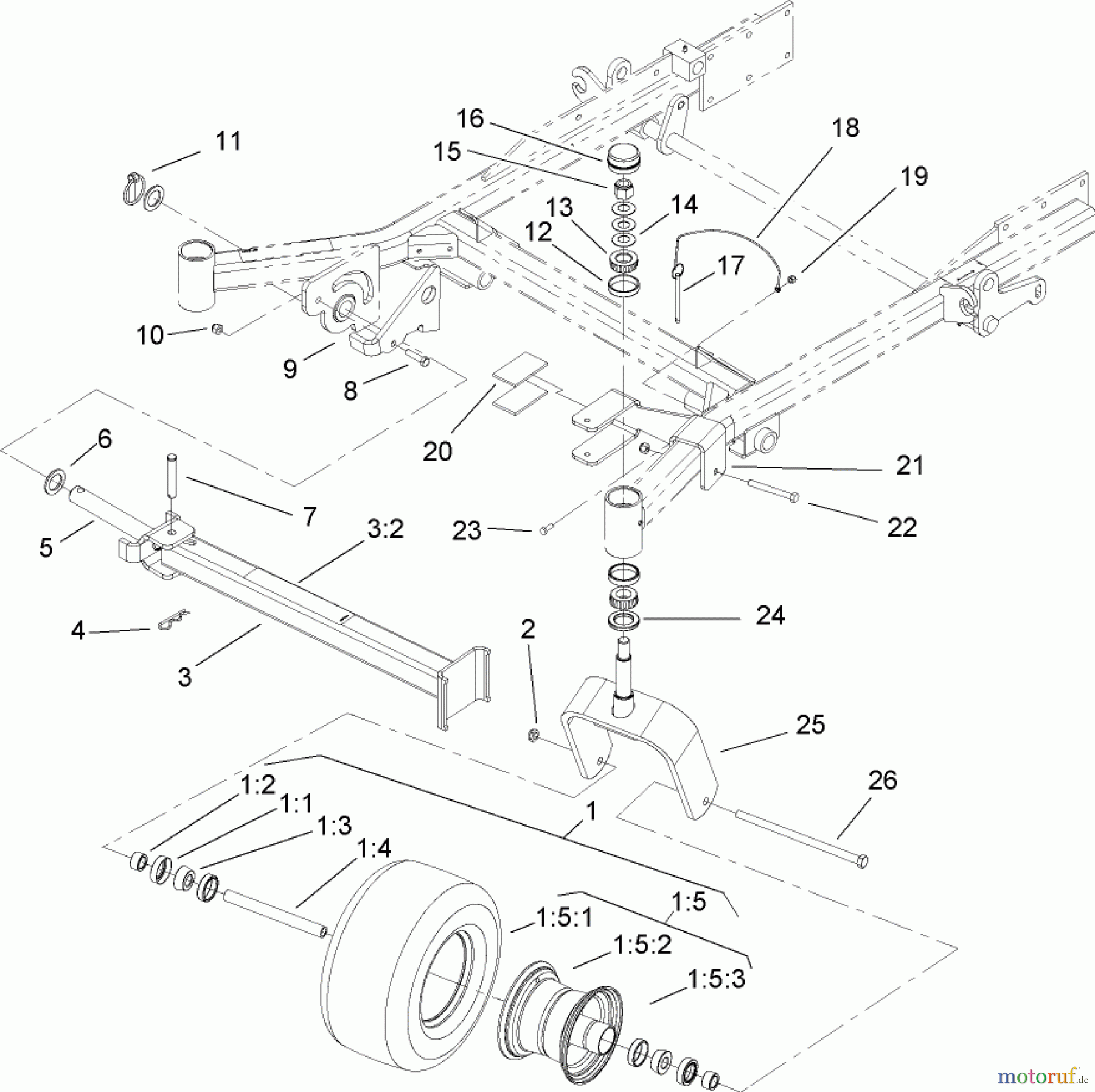  Zerto-Turn Mäher 74268TE (Z597-D) - Toro Z Master Mower, 152cm TURBO FORCE Side Discharge Deck (SN: 240000001 - 240999999) (2004) CASTER AND Z STAND ASSEMBLY