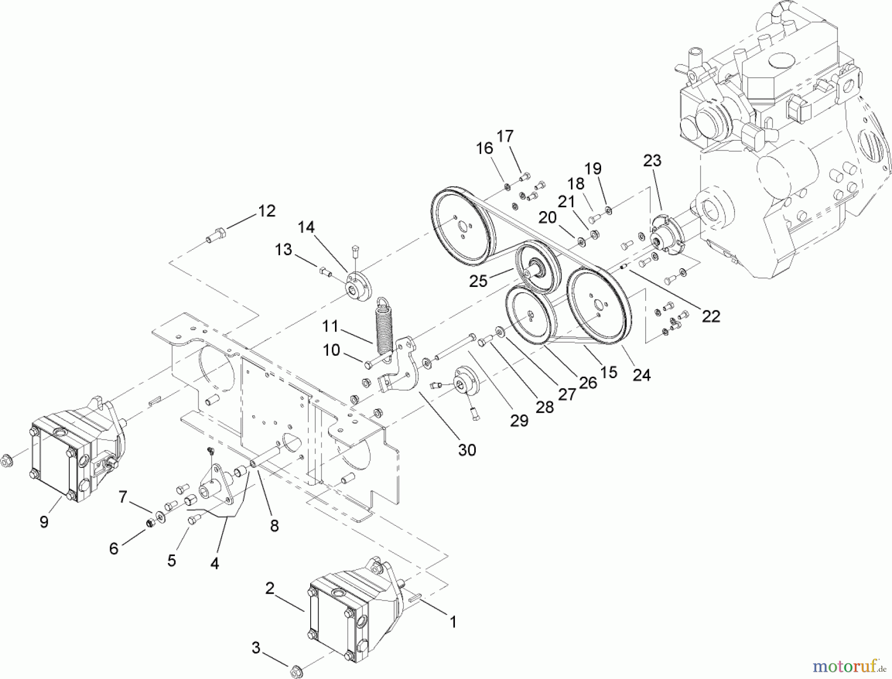  Zerto-Turn Mäher 74268TE (Z597-D) - Toro Z Master Mower, 152cm TURBO FORCE Side Discharge Deck (SN: 240000001 - 240999999) (2004) WHEEL PUMP DRIVE ASSEMBLY