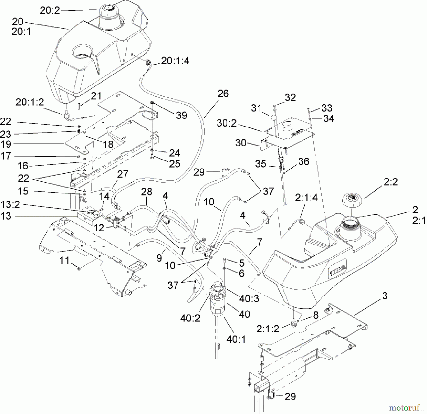  Zerto-Turn Mäher 74268TE (Z597-D) - Toro Z Master Mower, 152cm TURBO FORCE Side Discharge Deck (SN: 260000001 - 260999999) (2006) TANK AND FUEL LINE ASSEMBLY