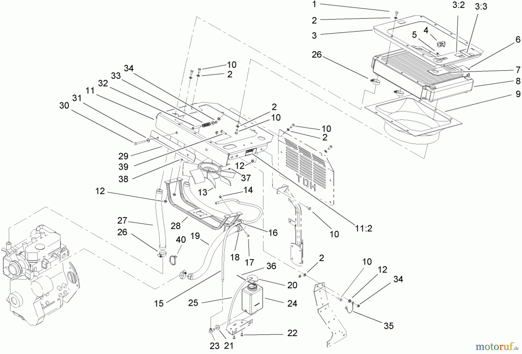  Zerto-Turn Mäher 74269TE (Z597-D) - Toro Z Master Mower, 182cm TURBO FORCE Side Discharge Deck (SN: 260000001 - 260999999) (2006) COOLING SYSTEM ASSEMBLY