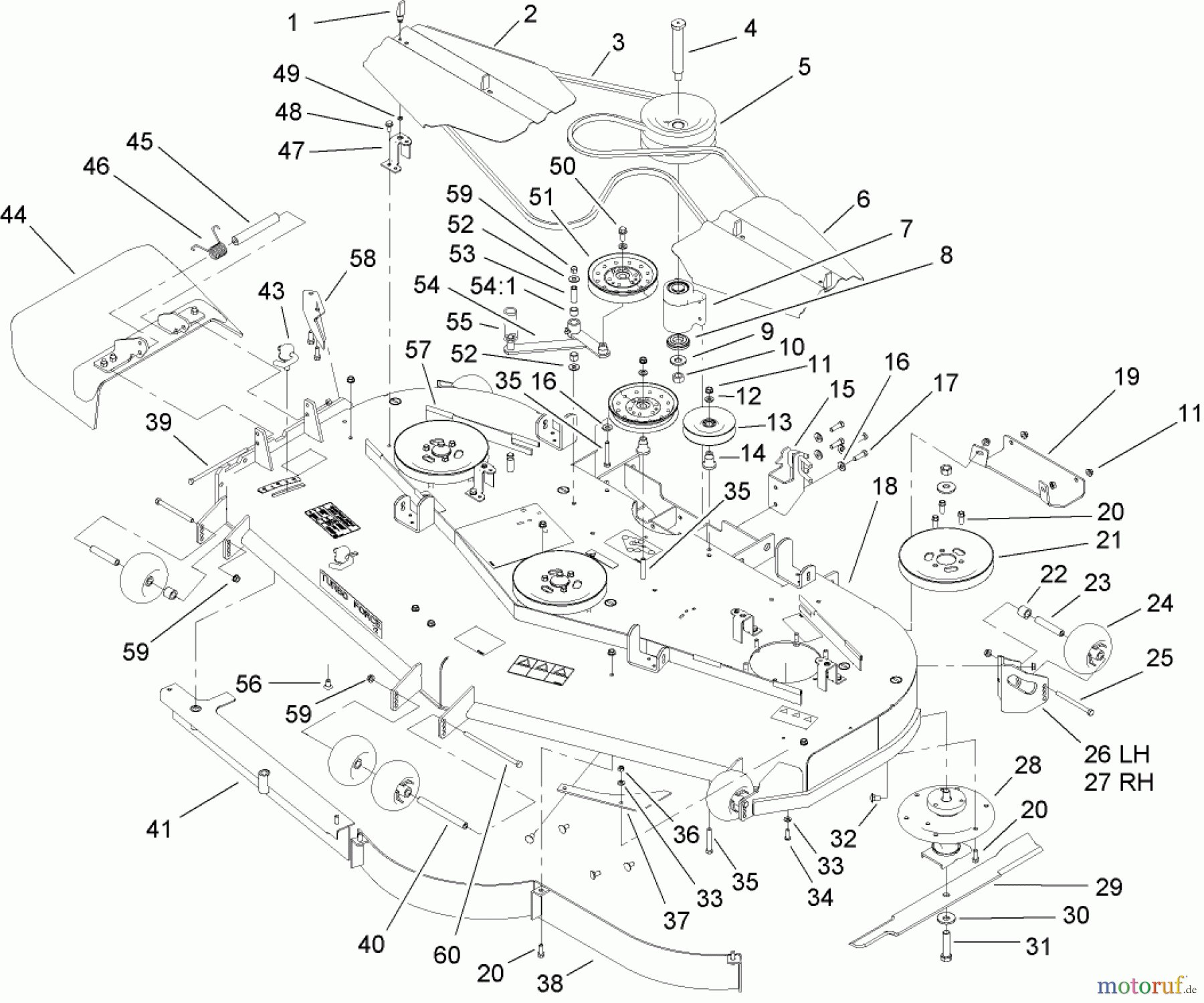  Zerto-Turn Mäher 74269TE (Z597-D) - Toro Z Master Mower, 182cm TURBO FORCE Side Discharge Deck (SN: 260000001 - 260999999) (2006) DECK ASSEMBLY