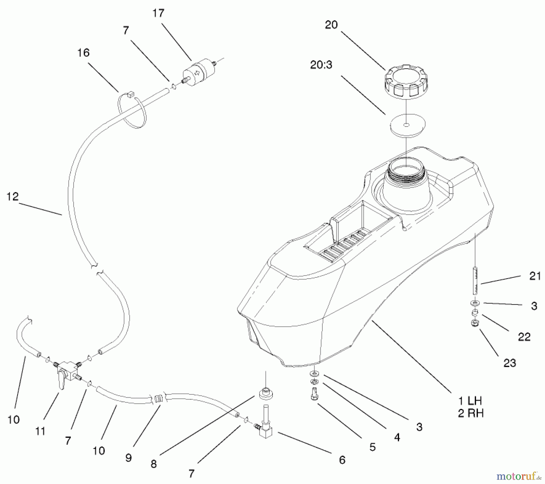  Zerto-Turn Mäher 74270 (Z147) - Toro Z Master Mower, 112cm SFS Side Discharge Deck (SN: 210000001 - 210999999) (2001) FUEL SYSTEM ASSEMBLY