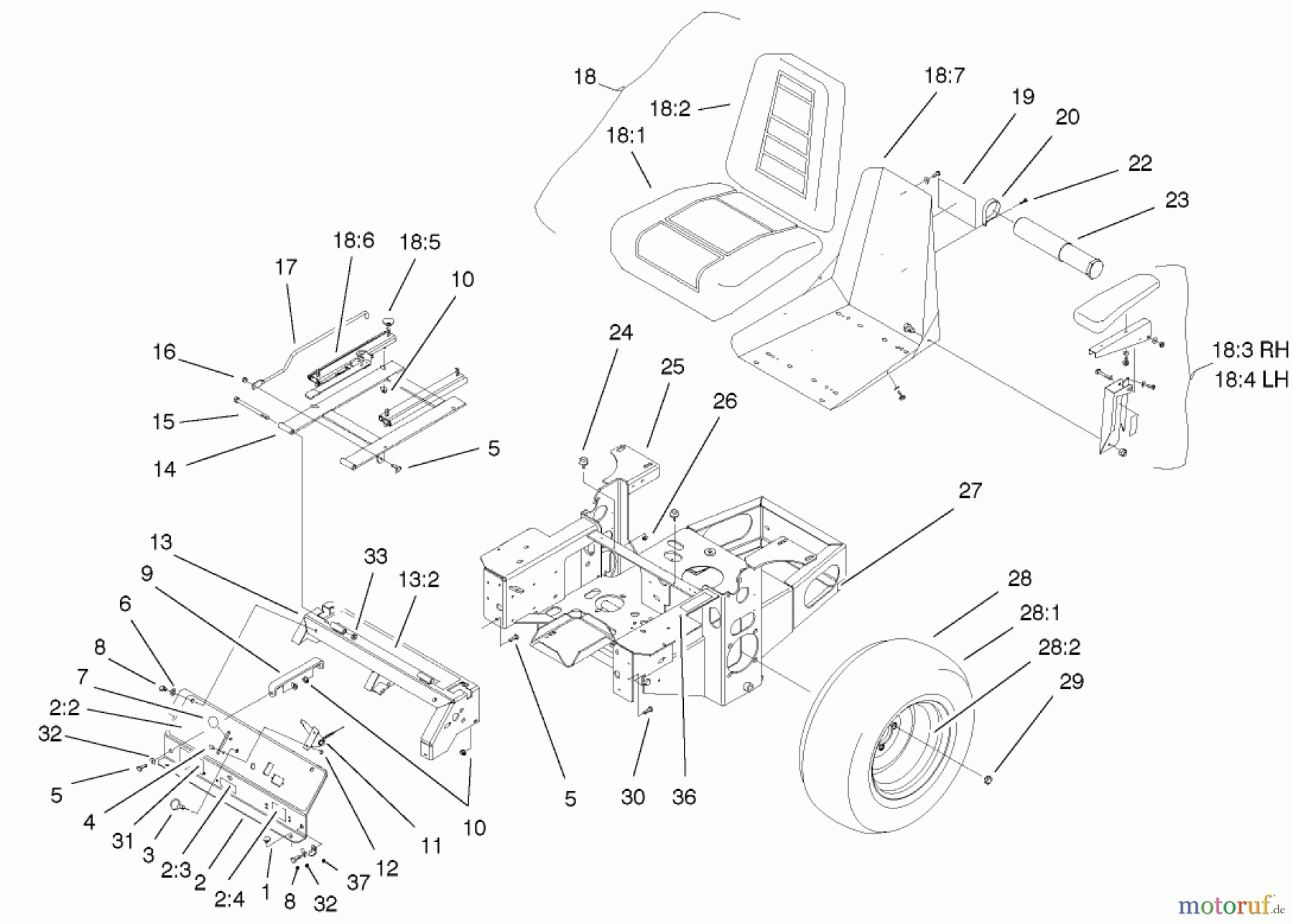  Zerto-Turn Mäher 74270 (Z147) - Toro Z Master Mower, 112cm SFS Side Discharge Deck (SN: 210000001 - 210999999) (2001) MAIN FRAME ASSEMBLY