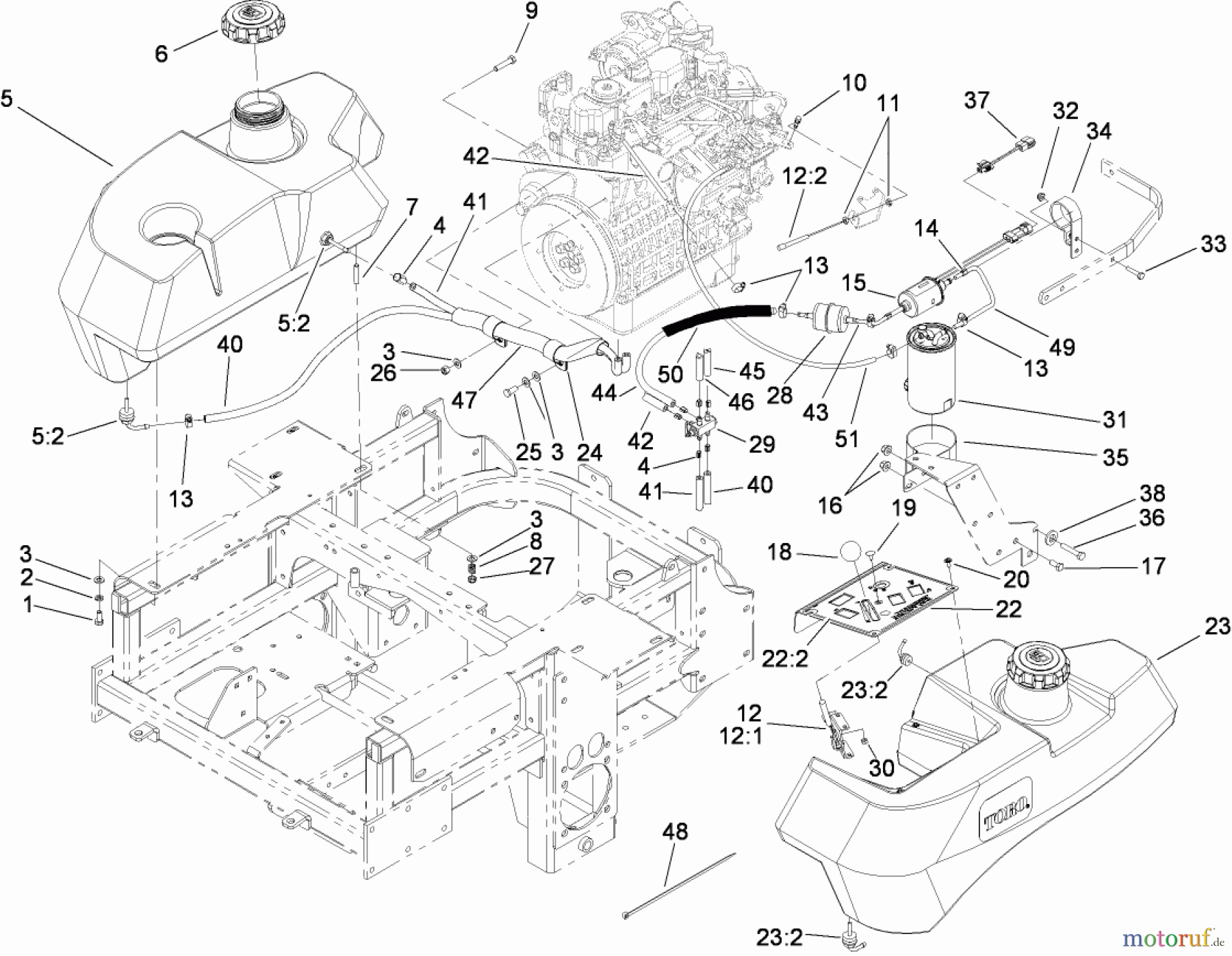  Zerto-Turn Mäher 74279TE (Z580-D) - Toro Z Master Mower, 52 Rear Discharge Deck (SN: 280000001 - 280999999) (2008) FUEL SYSTEM AND THROTTLE CONTROL ASSEMBLY