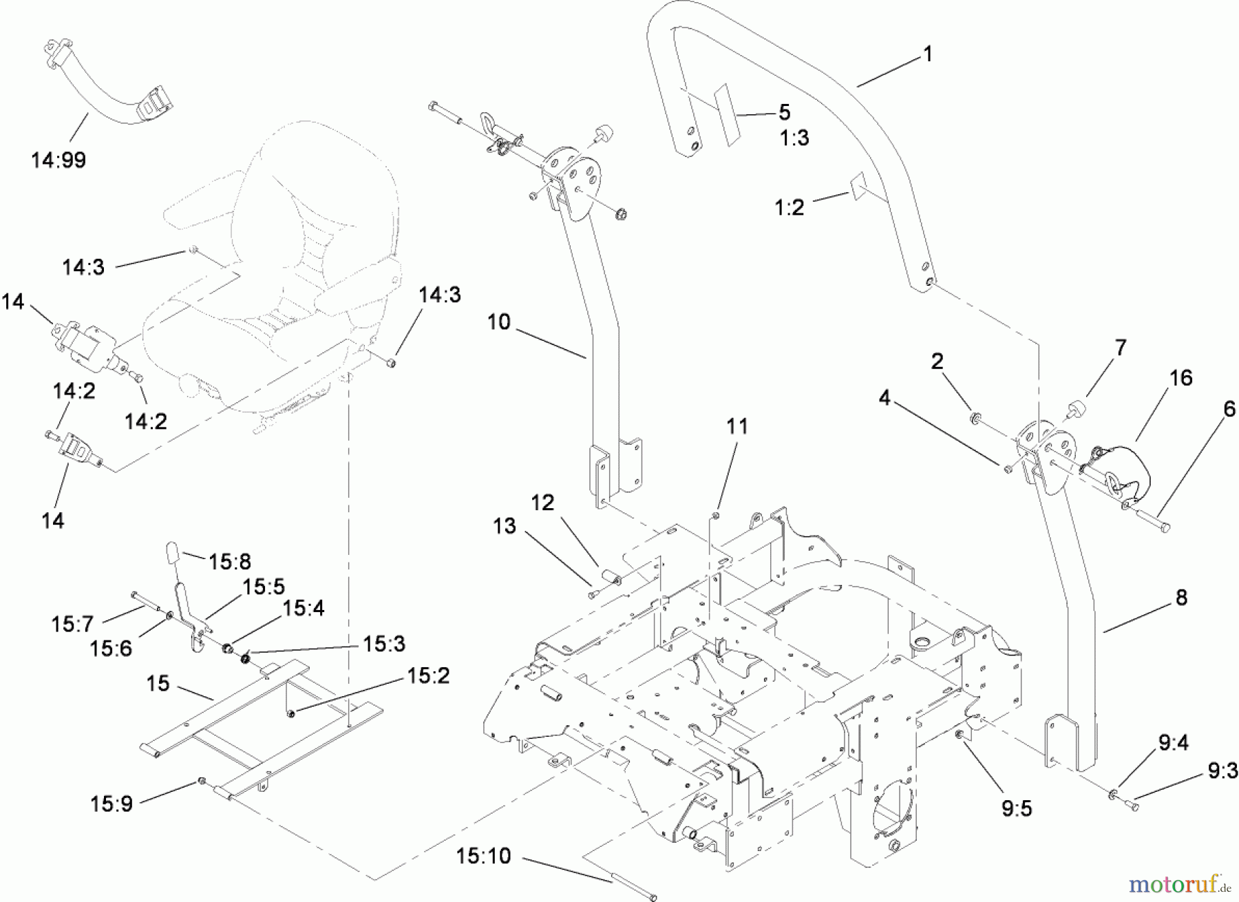  Zerto-Turn Mäher 74279TE (Z580-D) - Toro Z Master Mower, 52 Rear Discharge Deck (SN: 280000001 - 280999999) (2008) ROLL-OVER PROTECTION SYSTEM ASSEMBLY NO. 110-0877