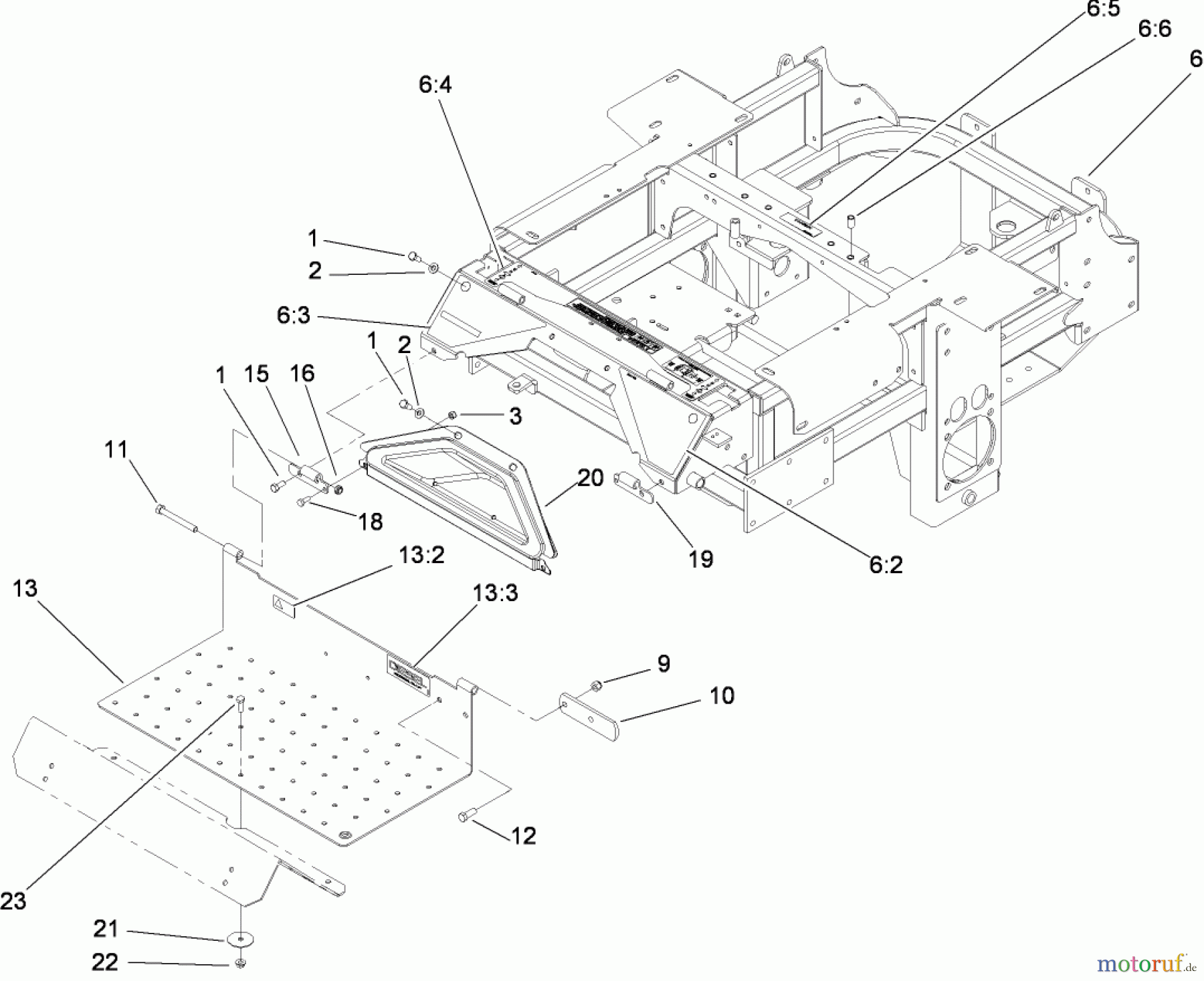  Zerto-Turn Mäher 74279TE (Z580-D) - Toro Z Master Mower, 52 Rear Discharge Deck (SN: 280000001 - 280999999) (2008) TRACTION FRAME AND FLOOR PAN ASSEMBLY