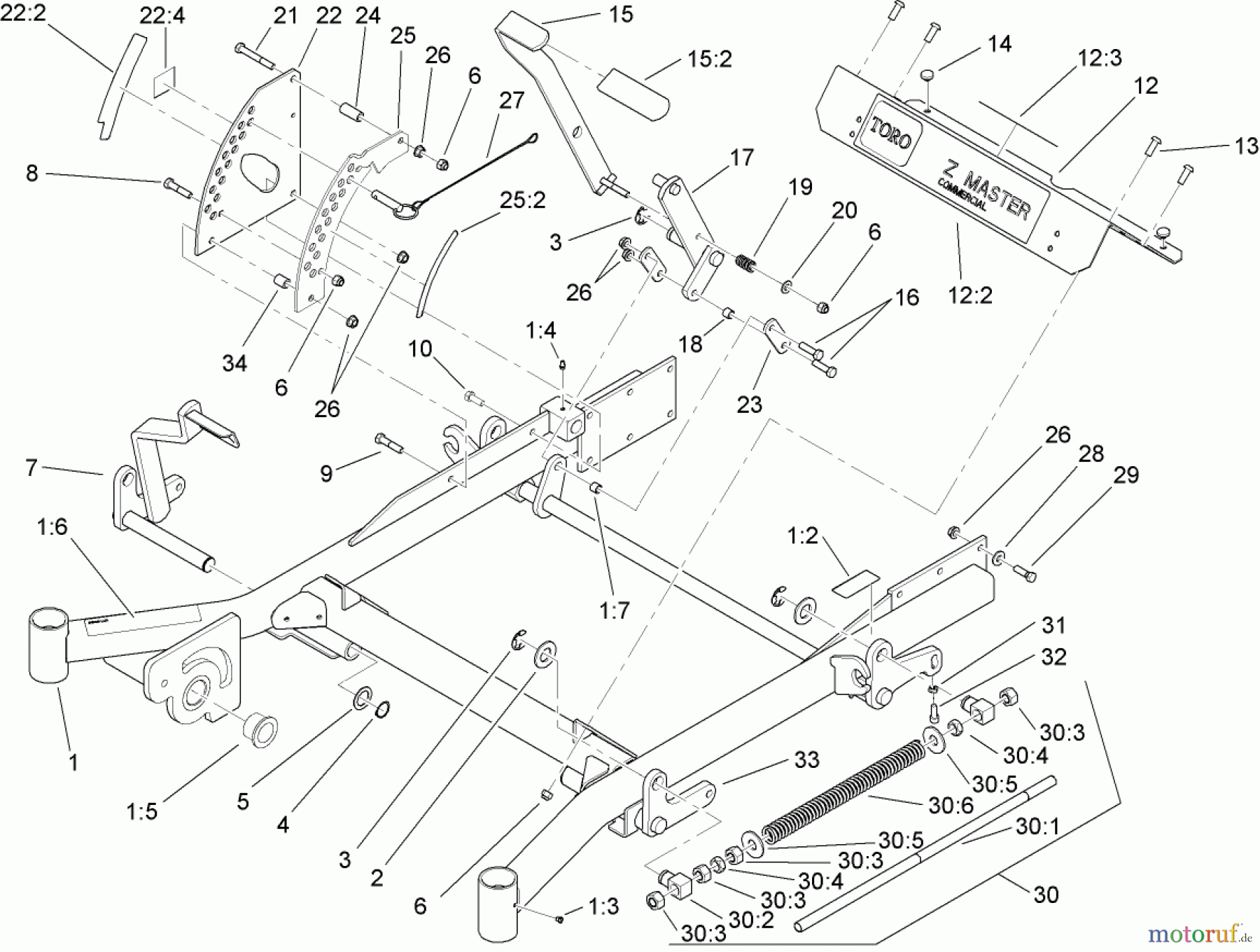  Zerto-Turn Mäher 74279TE (Z593-D) - Toro Z Master Mower, 52 Rear Discharge Deck (SN: 270000001 - 270999999) (2007) FRONT FRAME ASSEMBLY