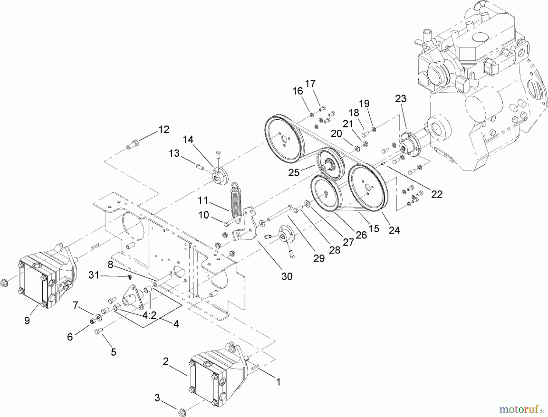  Zerto-Turn Mäher 74280TE (Z597-D) - Toro Z Master Mower, 62 Rear Discharge Deck (SN: 260000001 - 260999999) (2006) WHEEL PUMP DRIVE ASSEMBLY