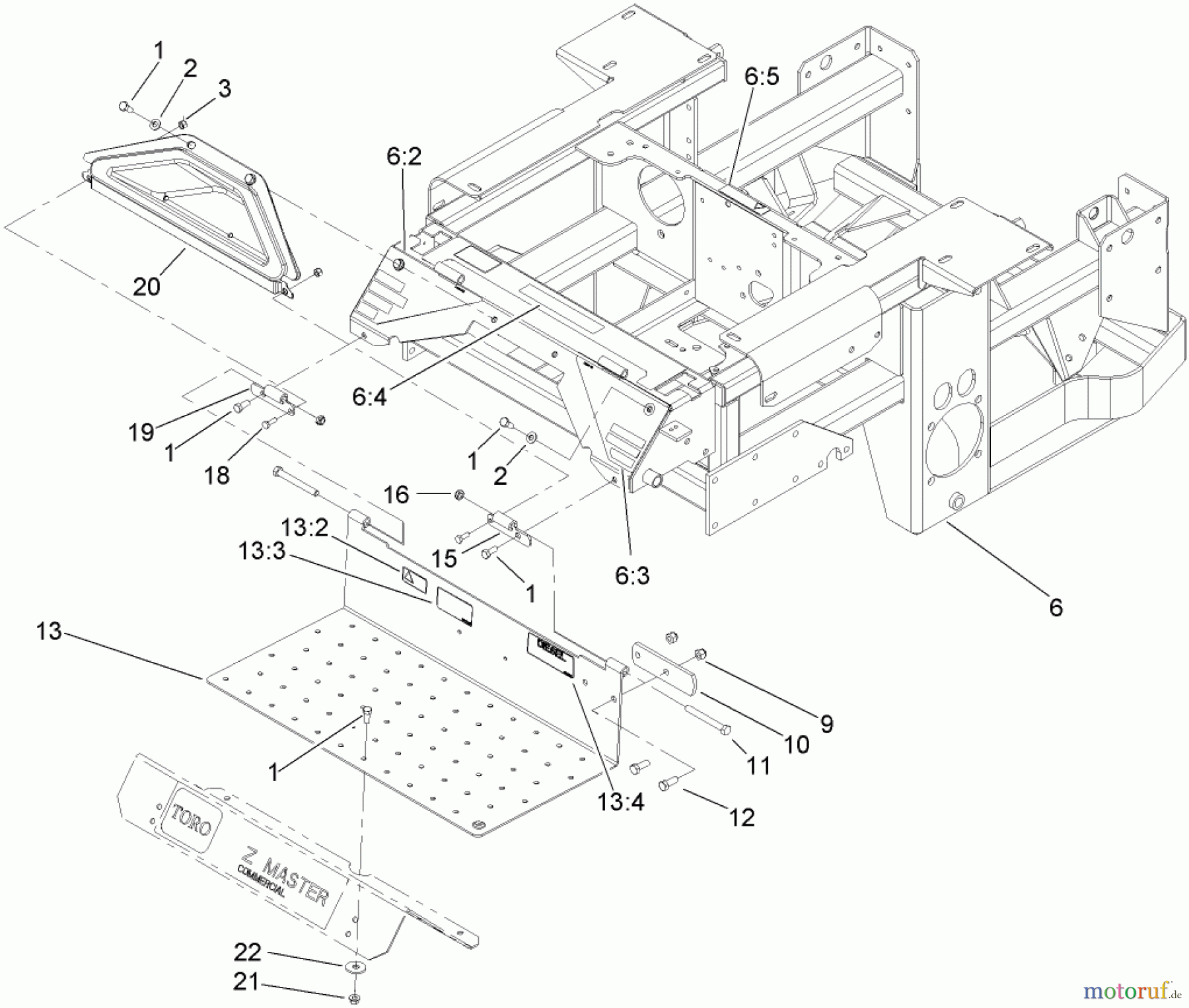  Zerto-Turn Mäher 74280TE (Z597-D) - Toro Z Master Mower, 62 Rear Discharge Deck (SN: 270000001 - 270999999) (2007) ENGINE FRAME, CONSOLE AND FLOOR PAN ASSEMBLY