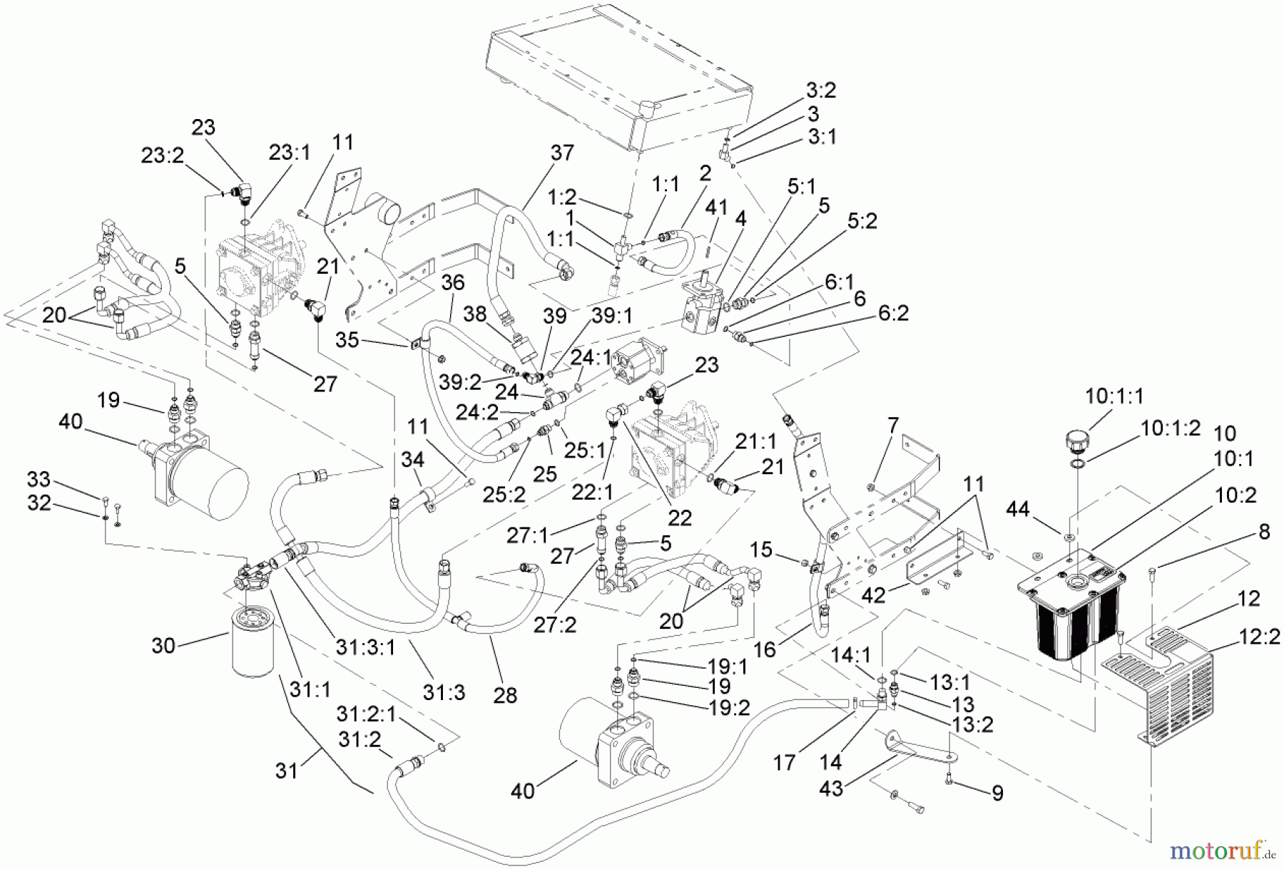  Zerto-Turn Mäher 74280TE (Z597-D) - Toro Z Master Mower, 62 Rear Discharge Deck (SN: 270000001 - 270999999) (2007) HYDRAULIC SYSTEM ASSEMBLY