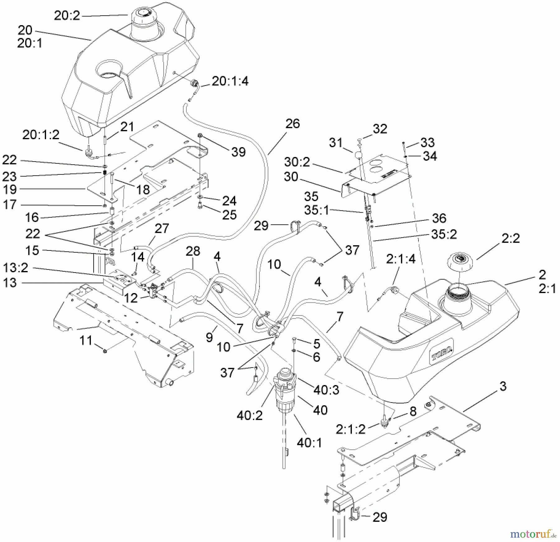  Zerto-Turn Mäher 74280TE (Z597-D) - Toro Z Master Mower, 62 Rear Discharge Deck (SN: 270000001 - 270999999) (2007) TANK AND FUEL LINE ASSEMBLY