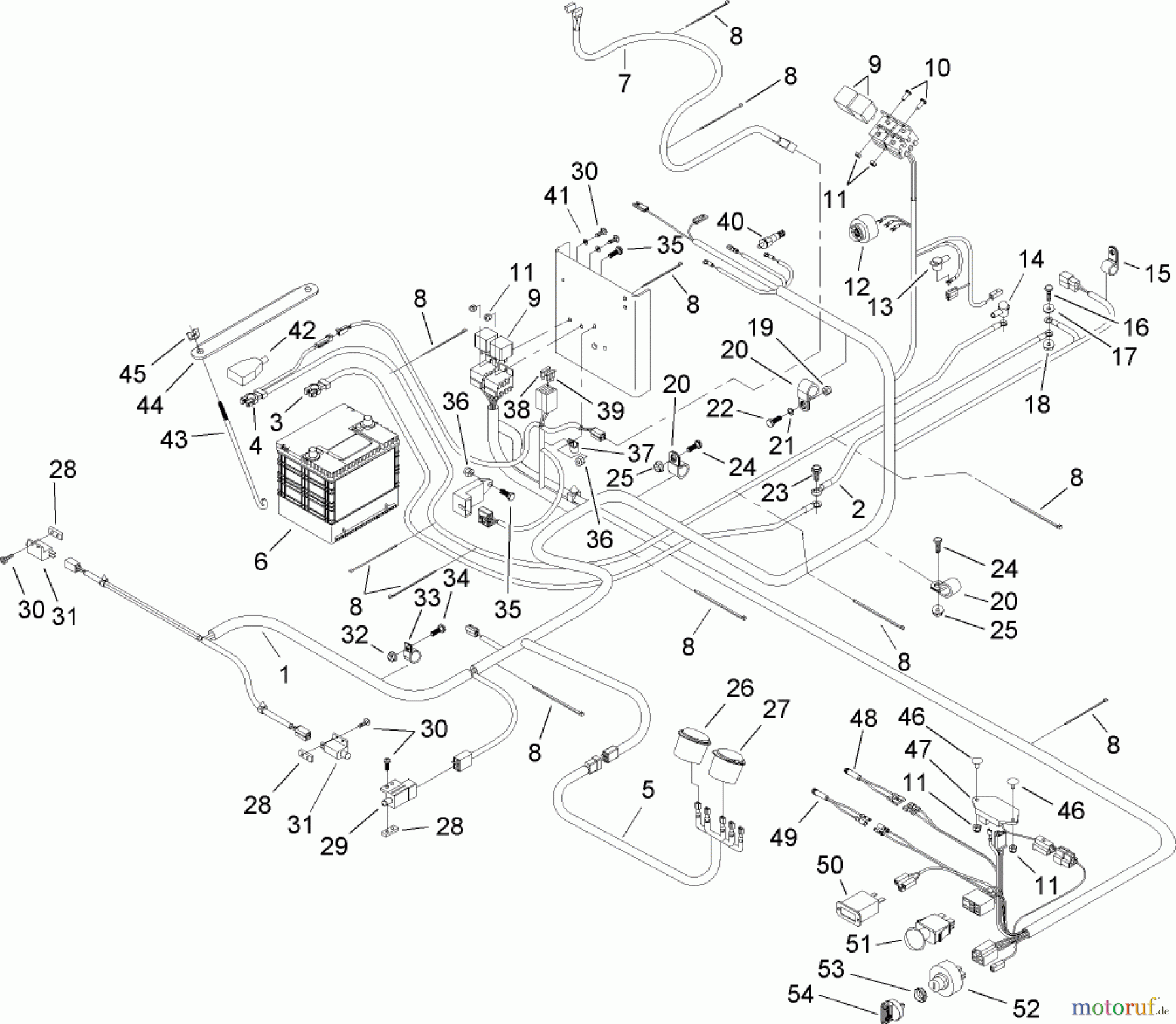  Zerto-Turn Mäher 74281TE (Z597-D) - Toro Z Master Mower, 72 Rear Discharge Deck (SN: 260000001 - 260999999) (2006) ELECTRICAL COMPONENT ASSEMBLY