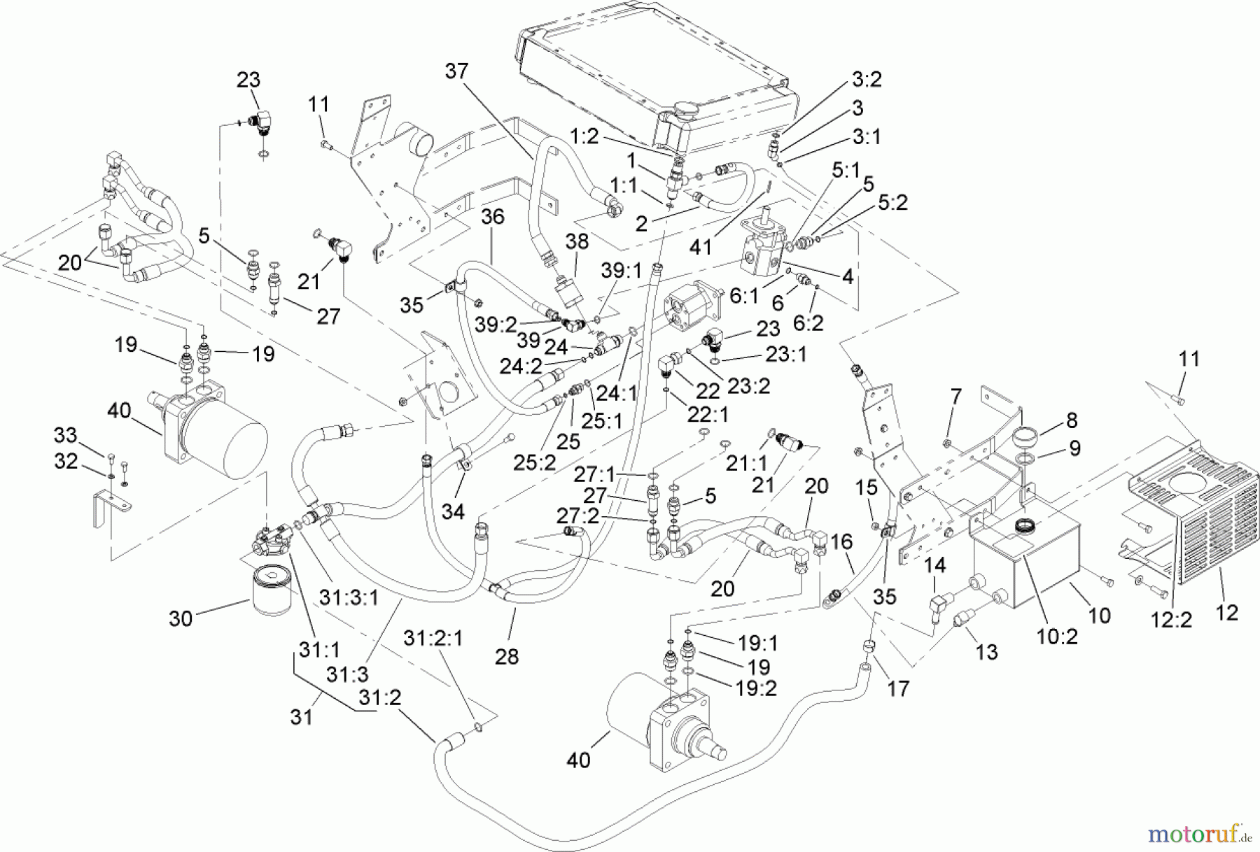  Zerto-Turn Mäher 74281TE (Z597-D) - Toro Z Master Mower, 72 Rear Discharge Deck (SN: 260000001 - 260999999) (2006) HYDRAULIC SYSTEM ASSEMBLY