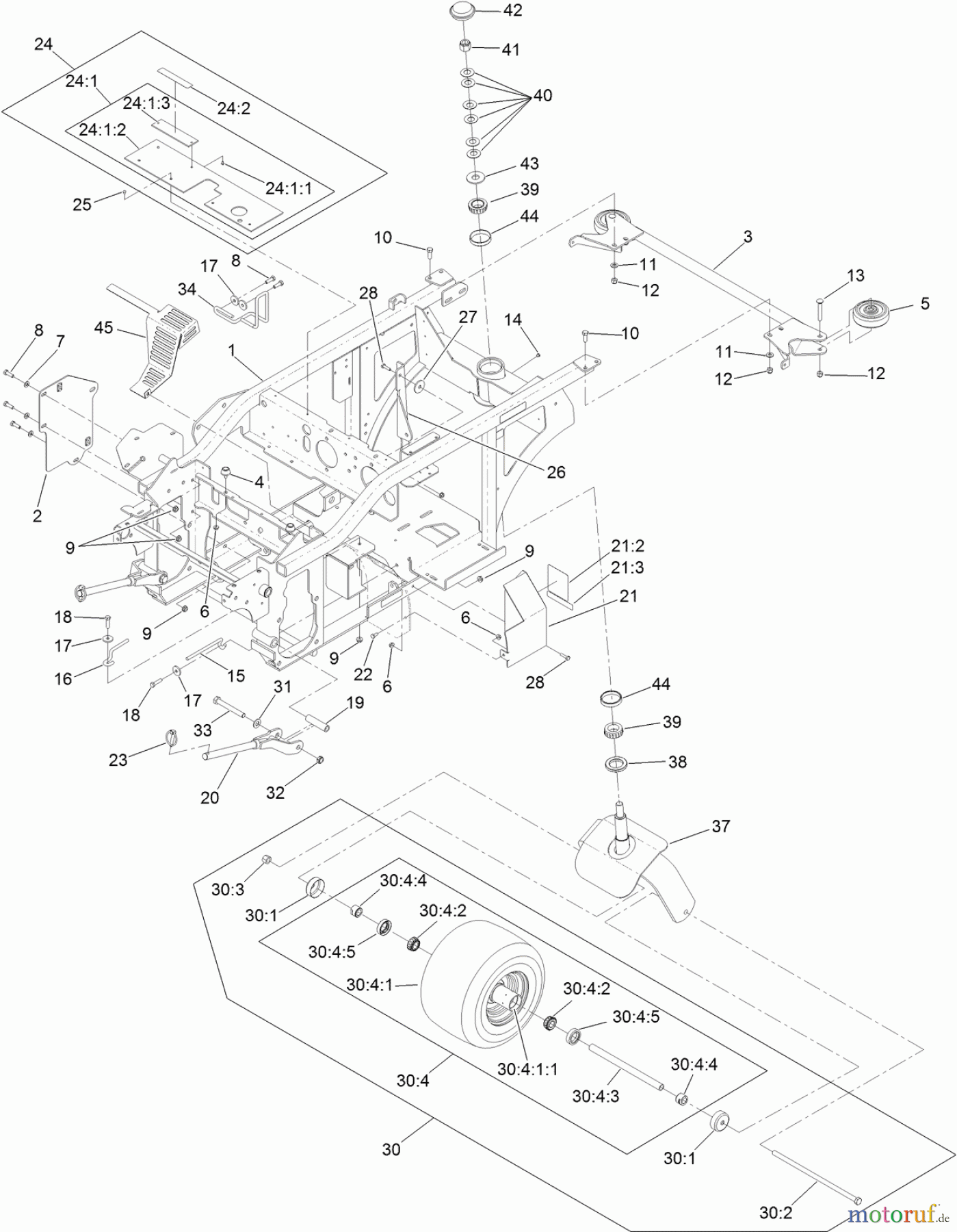  Zerto-Turn Mäher 74310 - Toro Z Master 8000 Series Riding Mower, with 42in Direct-Collect Cutting Unit (SN: 314000001 - 314999999) (2014) CASTER WHEEL AND FRAME ASSEMBLY