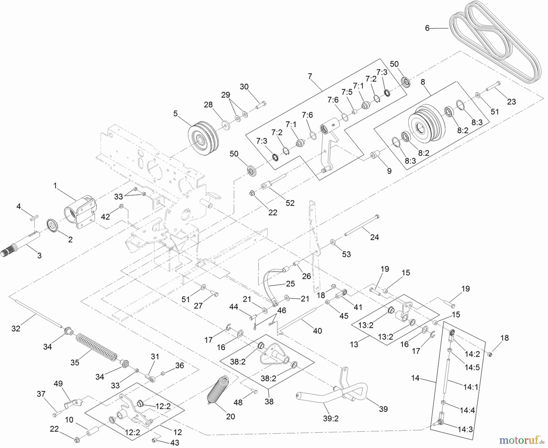  Zerto-Turn Mäher 74310 - Toro Z Master 8000 Series Riding Mower, with 42in Direct-Collect Cutting Unit (SN: 314000001 - 314999999) (2014) DRIVE ASSEMBLY