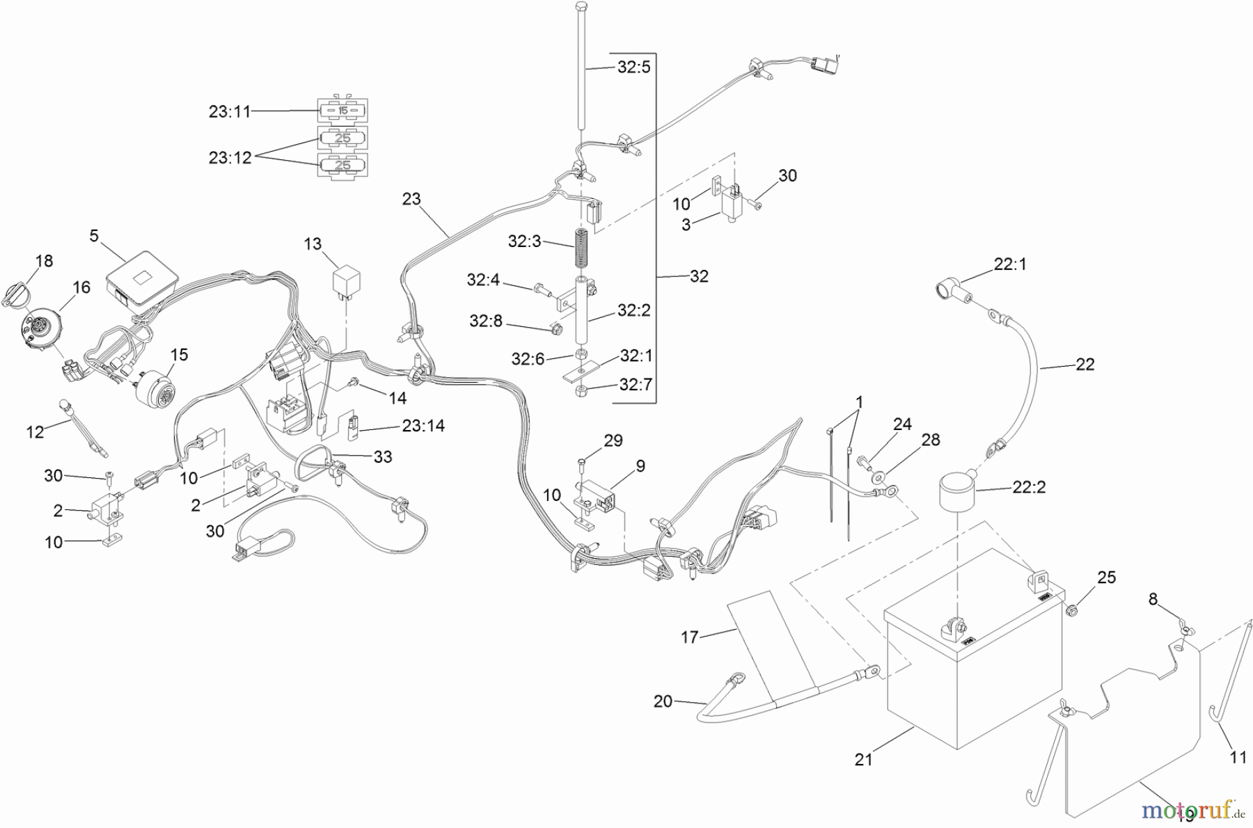  Zerto-Turn Mäher 74310 - Toro Z Master 8000 Series Riding Mower, with 42in Direct-Collect Cutting Unit (SN: 314000001 - 314999999) (2014) ELECTRICAL SYSTEM ASSEMBLY