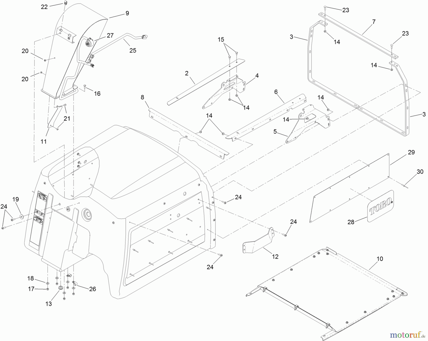  Zerto-Turn Mäher 74310 - Toro Z Master 8000 Series Riding Mower, with 42in Direct-Collect Cutting Unit (SN: 314000001 - 314999999) (2014) HOPPER ASSEMBLY NO. 130-2872