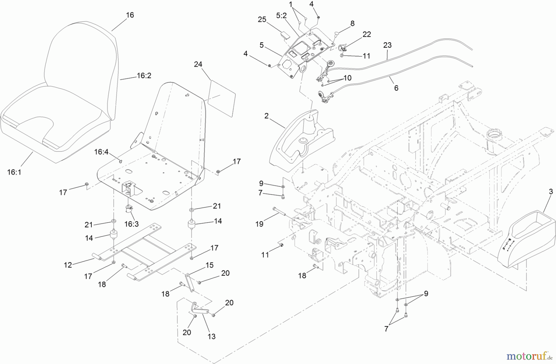  Zerto-Turn Mäher 74310 - Toro Z Master 8000 Series Riding Mower, with 42in Direct-Collect Cutting Unit (SN: 314000001 - 314999999) (2014) SEAT AND CONTROL CONSOLE ASSEMBLY