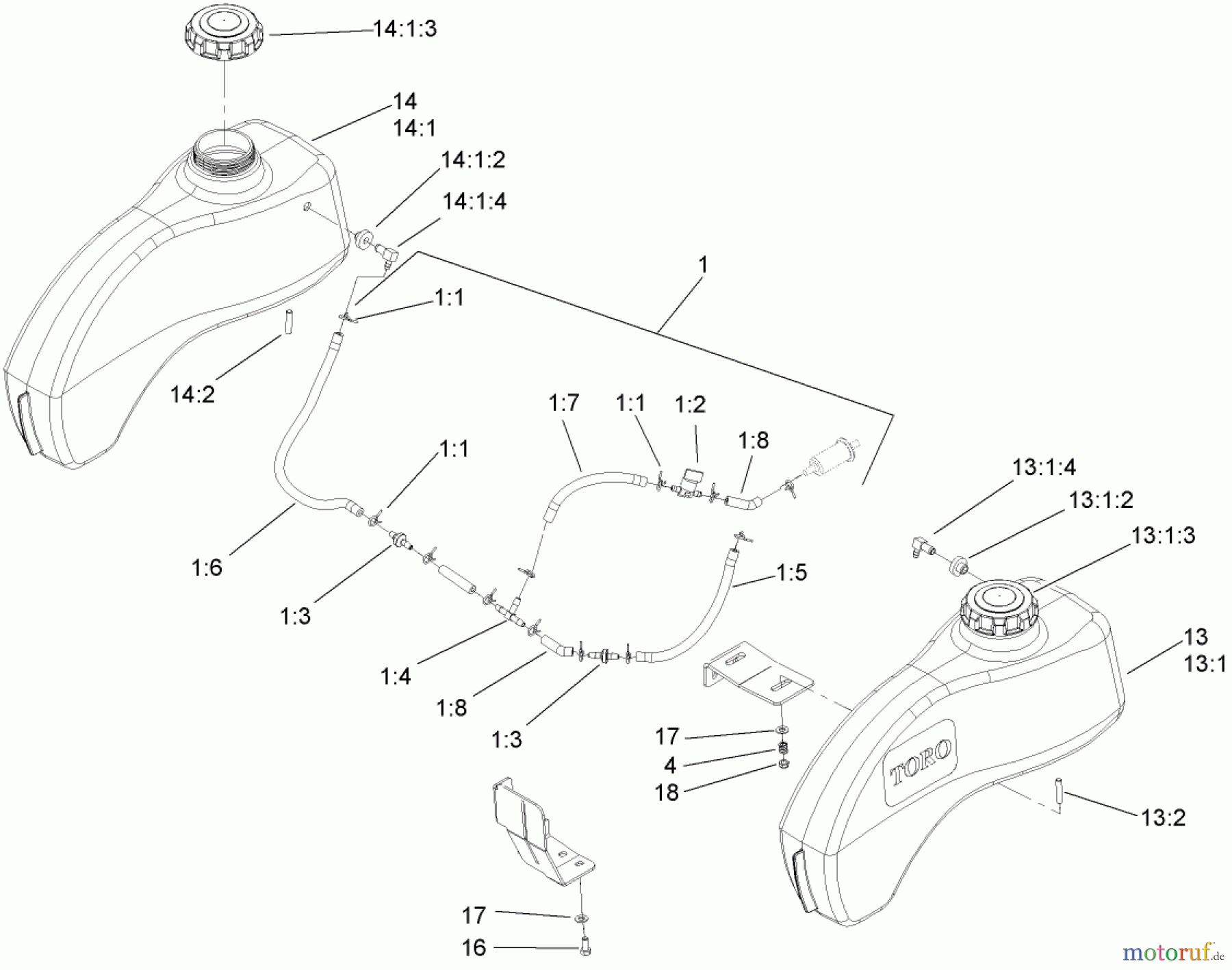  Zerto-Turn Mäher 74408TE (Z300) - Toro Z Master Mower, 86cm 7-Gauge Side Discharge Deck (SN: 280000001 - 280999999) (2008) FUEL TANK ASSEMBLY