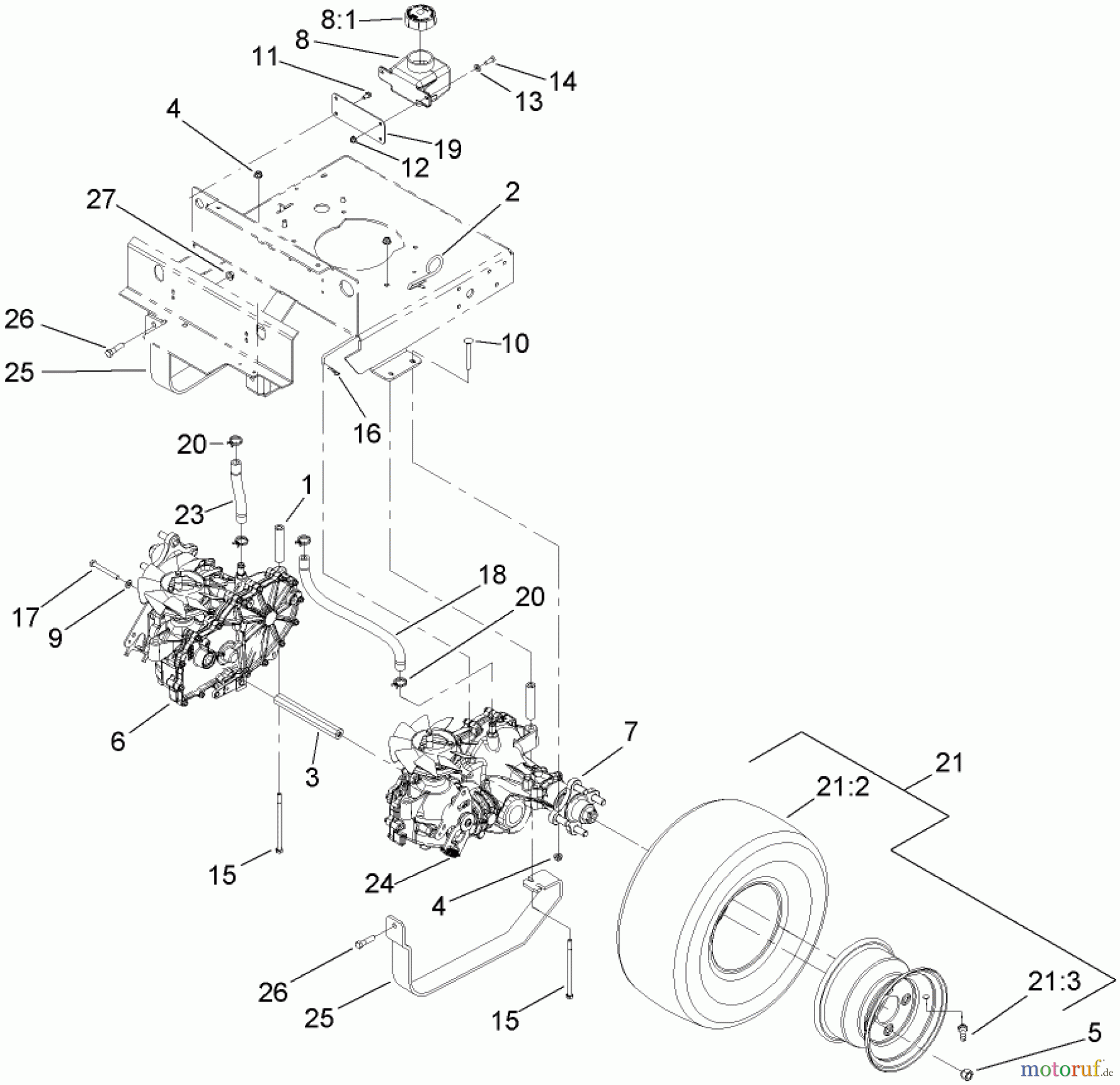  Zerto-Turn Mäher 74408TE (Z300) - Toro Z Master Mower, 86cm 7-Gauge Side Discharge Deck (SN: 280000001 - 280999999) (2008) HYDRAULIC DRIVE ASSEMBLY