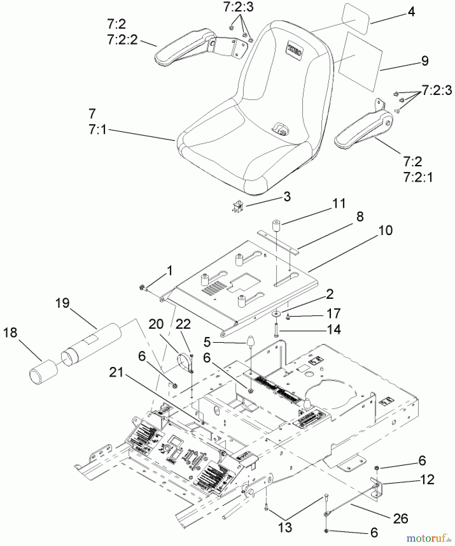  Zerto-Turn Mäher 74408TE (Z300) - Toro Z Master Mower, 86cm 7-Gauge Side Discharge Deck (SN: 280000001 - 280999999) (2008) SEAT ASSEMBLY