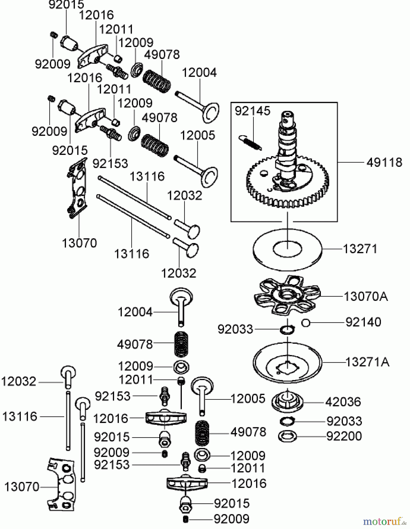  Zerto-Turn Mäher 74408TE (Z334) - Toro Z Master Mower, 86cm 7-Gauge Side Discharge Deck (SN: 270000701 - 270999999) (2007) VALVE AND CAMSHAFT ASSEMBLY KAWASAKI FH580V-AS50-R