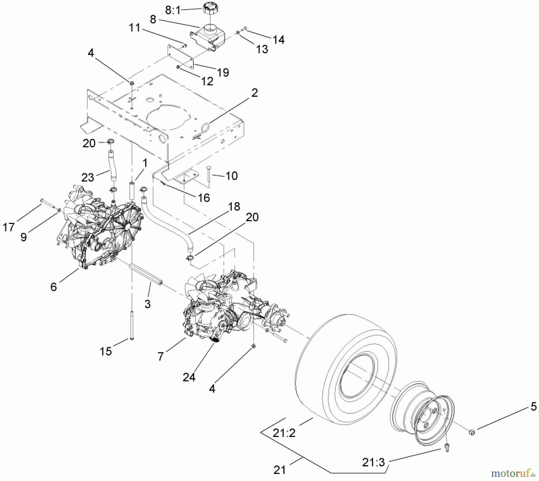  Zerto-Turn Mäher 74408TE (Z334) - Toro Z Master Mower, 86cm 7-Gauge Side Discharge Deck (SN: 270000001 - 270000700) (2007) HYDRAULIC DRIVE ASSEMBLY