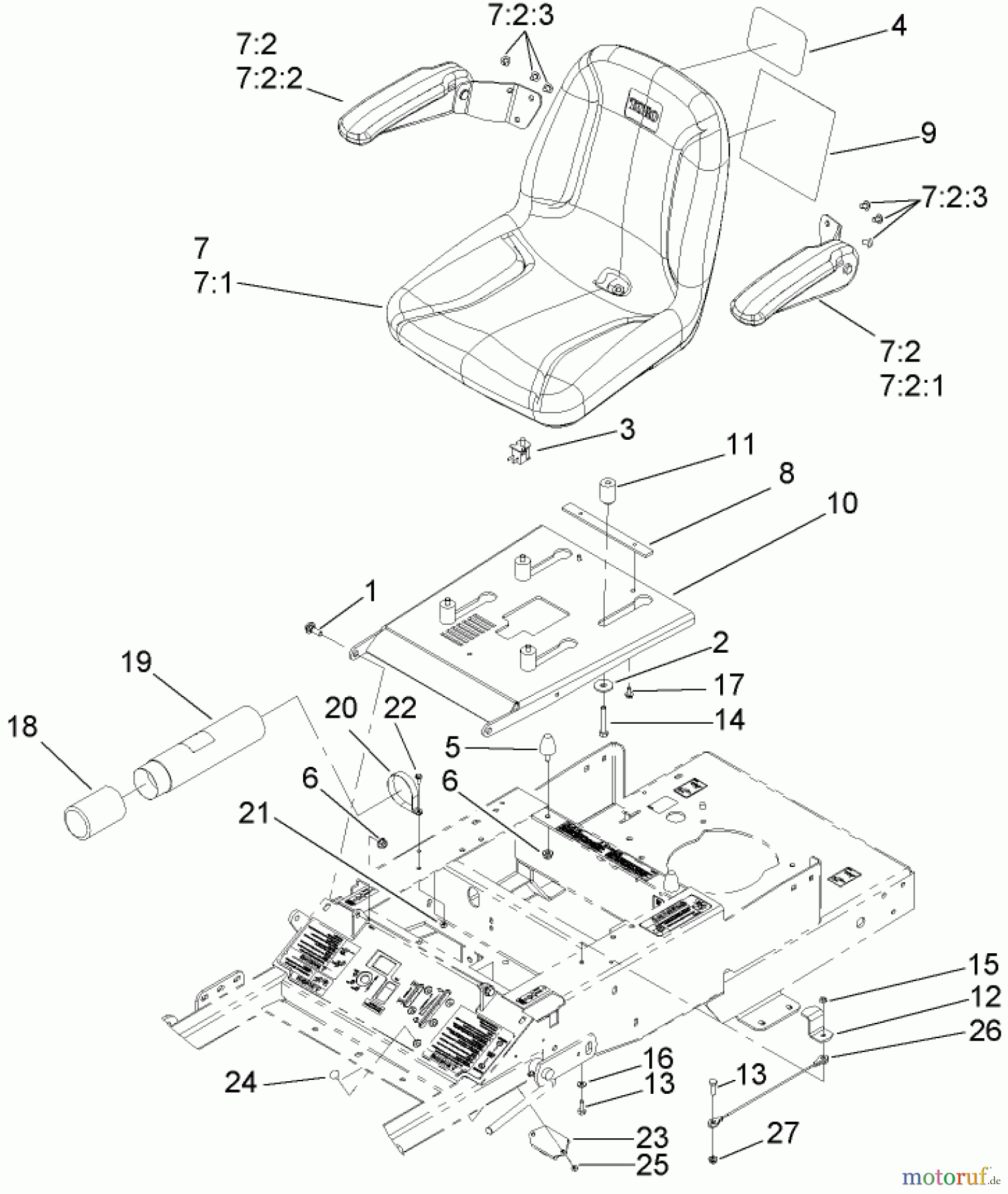  Zerto-Turn Mäher 74408TE (Z334) - Toro Z Master Mower, 86cm 7-Gauge Side Discharge Deck (SN: 270000001 - 270000700) (2007) SEAT ASSEMBLY