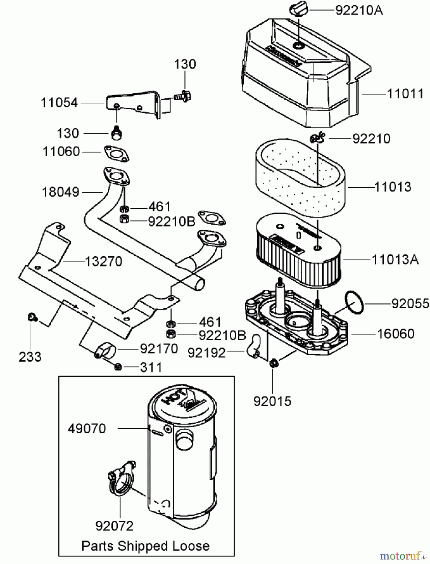  Zerto-Turn Mäher 74409TE (Z340) - Toro Z Master Mower, 102cm 7-Gauge Side Discharge Deck (SN: 270000701 - 270999999) (2007) AIR FILTER AND MUFFLER ASSEMBLY KAWASAKI FH580V-AS50-R