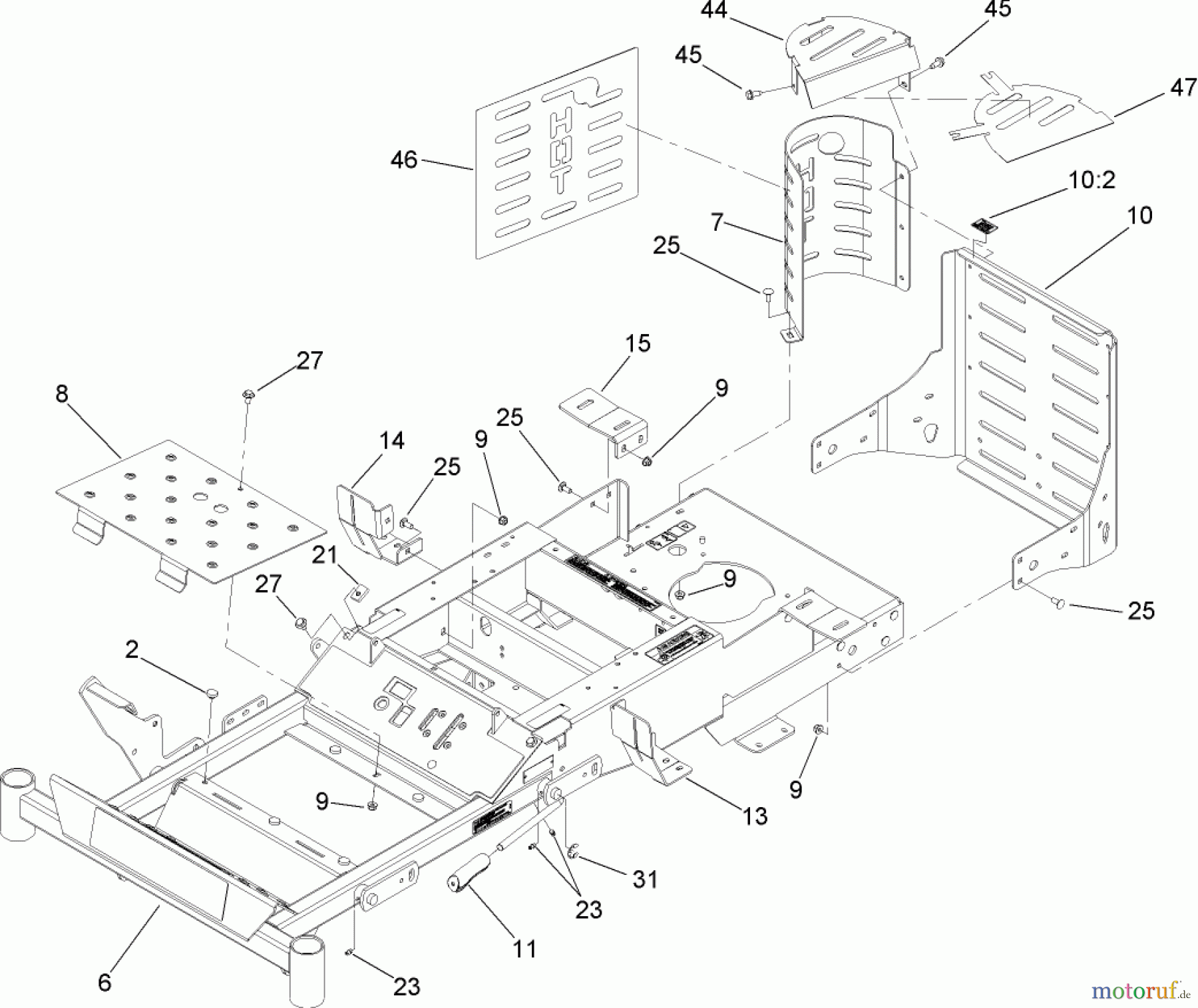  Zerto-Turn Mäher 74409TE (Z300) - Toro Z Master Mower, 102cm 7-Gauge Side Discharge Deck (SN: 280000001 - 280999999) (2008) FRAME ASSEMBLY