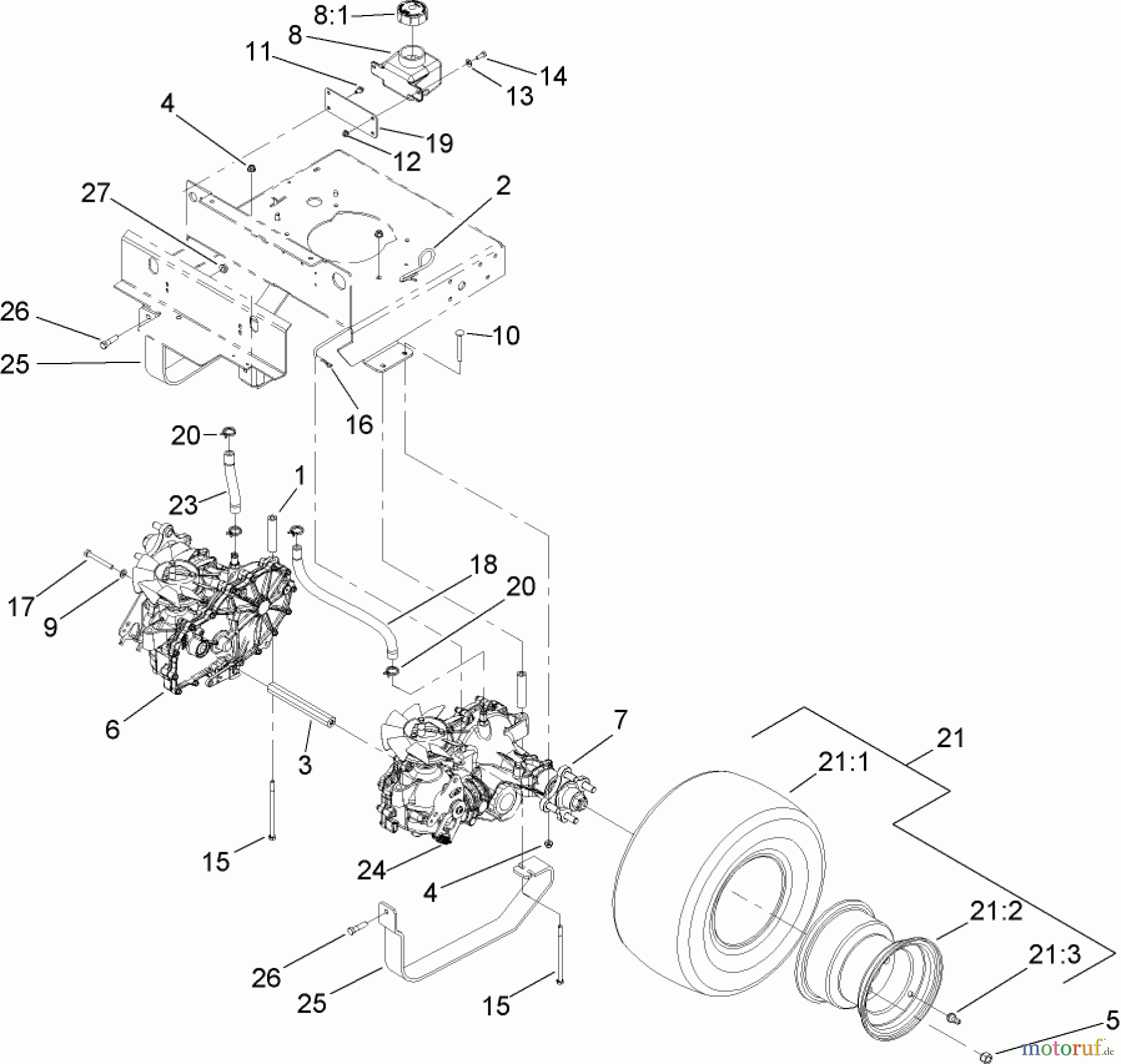  Zerto-Turn Mäher 74409TE (Z340) - Toro Z Master Mower, 102cm 7-Gauge Side Discharge Deck (SN: 270000701 - 270999999) (2007) HYDRAULIC DRIVE ASSEMBLY