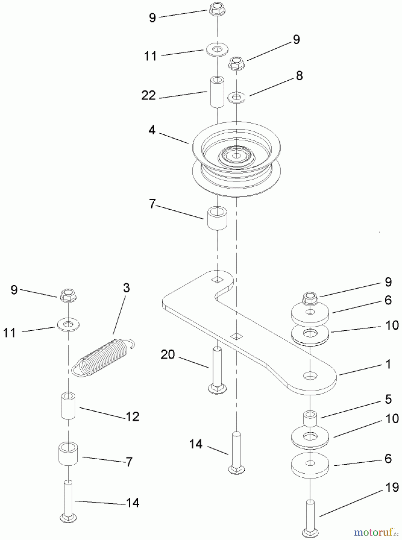  Zerto-Turn Mäher 74409TE (Z340) - Toro Z Master Mower, 102cm 7-Gauge Side Discharge Deck (SN: 270000001 - 270000700) (2007) IDLER ASSEMBLY NO. 114-0474