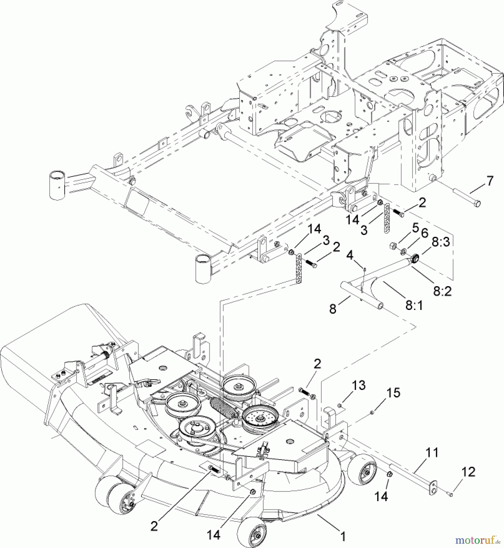  Zerto-Turn Mäher 74411TE (Z149) - Toro Z Master Mower, 112cm SFS Side Discharge Deck (SN: 250000001 - 250999999) (2005) DECK CONNECTION ASSEMBLY