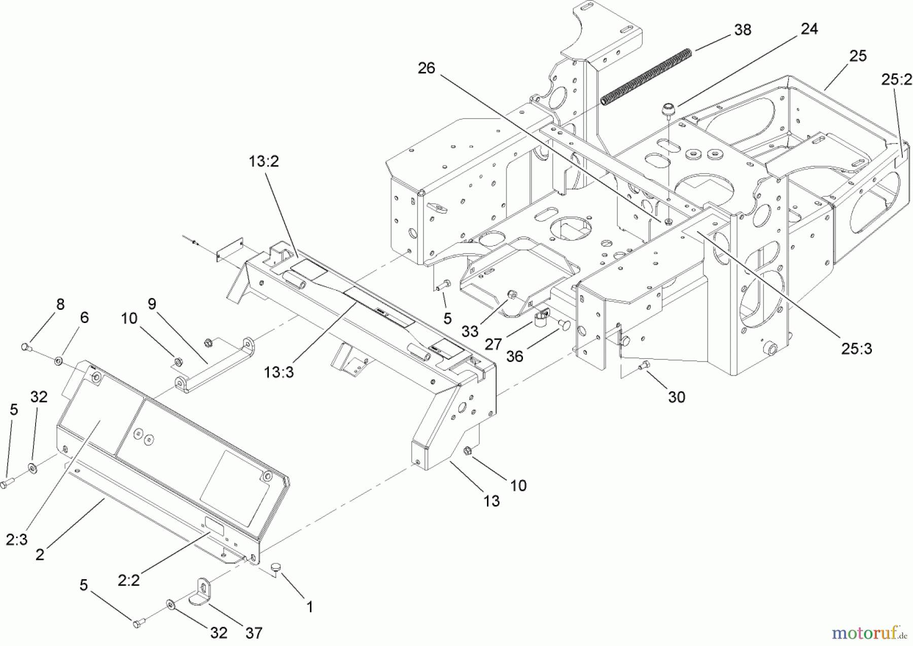  Zerto-Turn Mäher 74411TE (Z149) - Toro Z Master Mower, 112cm SFS Side Discharge Deck (SN: 250000001 - 250999999) (2005) MAIN FRAME ASSEMBLY