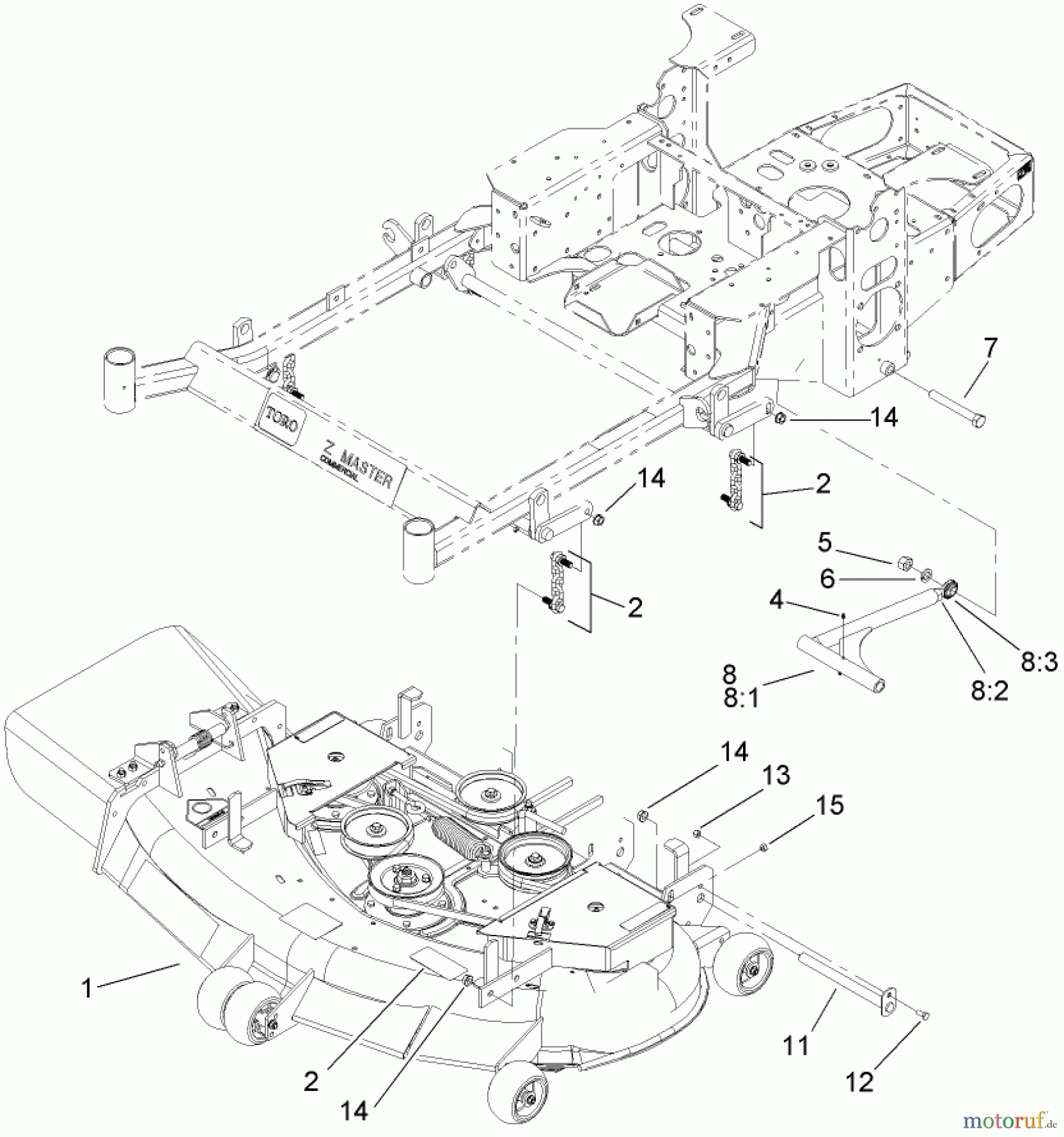  Zerto-Turn Mäher 74411TE (Z149) - Toro Z Master Mower, 112cm SFS Side Discharge Deck (SN: 260000001 - 260999999) (2006) DECK CONNECTION ASSEMBLY