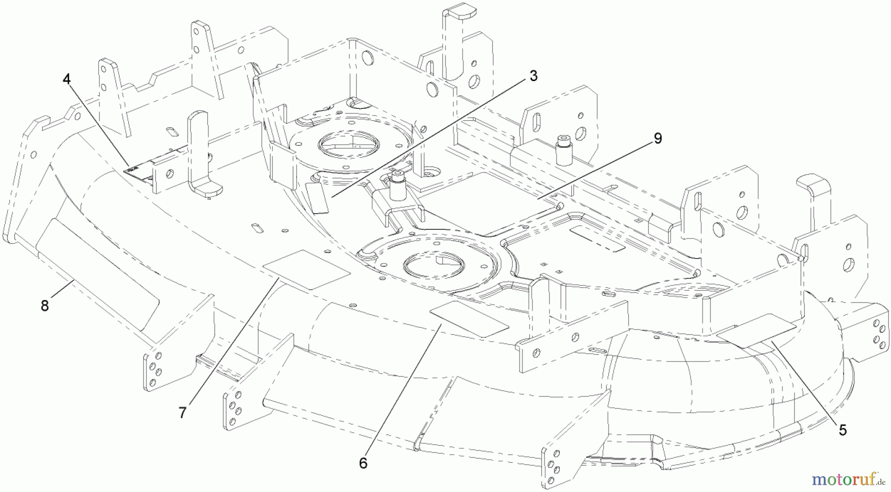  Zerto-Turn Mäher 74411TE (Z149) - Toro Z Master Mower, 112cm SFS Side Discharge Deck (SN: 260000001 - 260999999) (2006) DECK DECAL ASSEMBLY NO. 107-1677