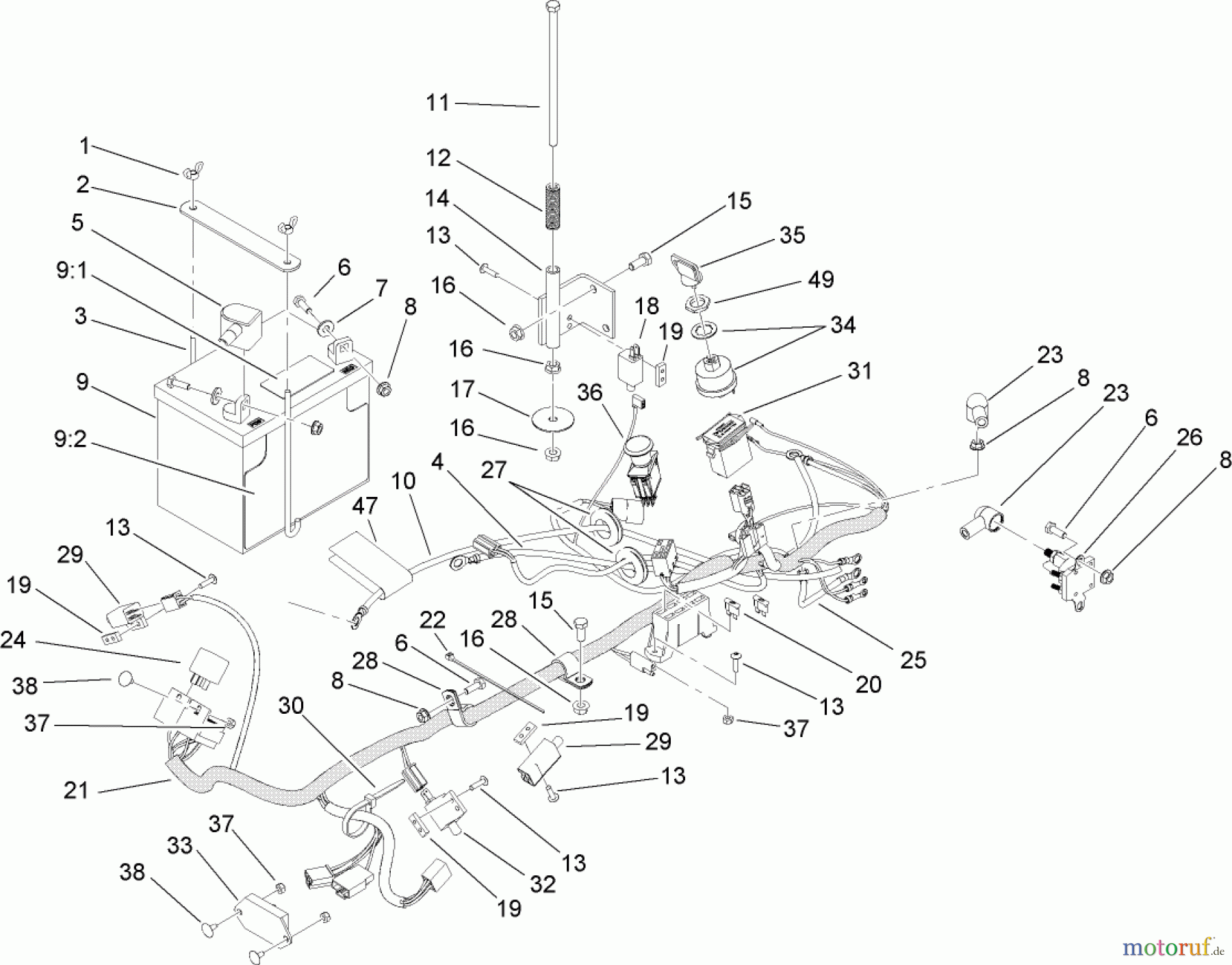  Zerto-Turn Mäher 74411TE (Z149) - Toro Z Master Mower, 112cm SFS Side Discharge Deck (SN: 260000001 - 260999999) (2006) ELECTRICAL SYSTEM ASSEMBLY