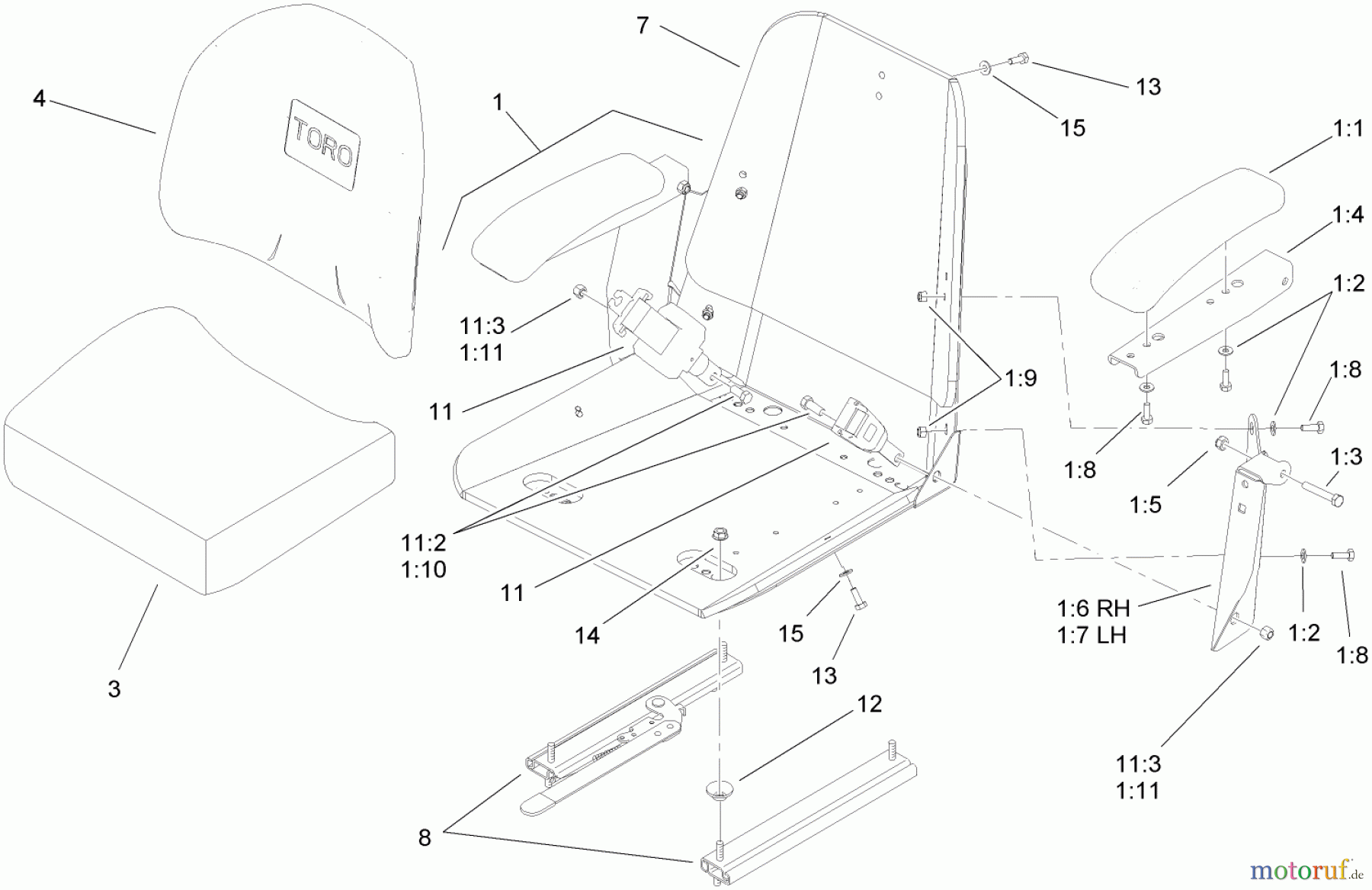  Zerto-Turn Mäher 74411TE (Z149) - Toro Z Master Mower, 112cm SFS Side Discharge Deck (SN: 260000001 - 260999999) (2006) SEAT ASSEMBLY NO. 110-0446