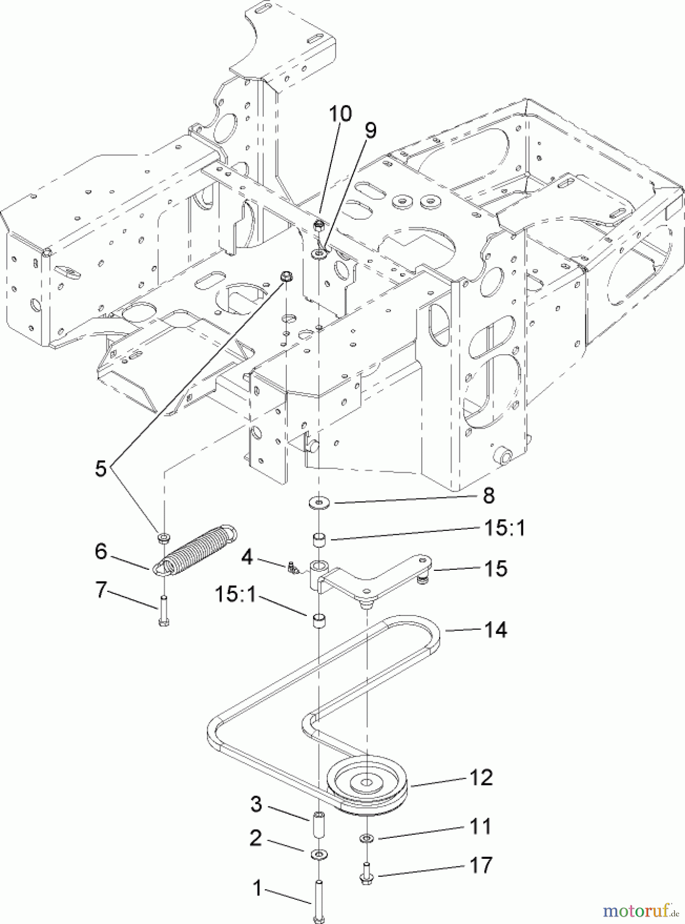  Zerto-Turn Mäher 74416TE (Z453) - Toro Z Master Mower, 132cm TURBO FORCE Side Discharge Deck (SN: 250000001 - 250005000) (2005) PUMP IDLER AND BELT ASSEMBLY