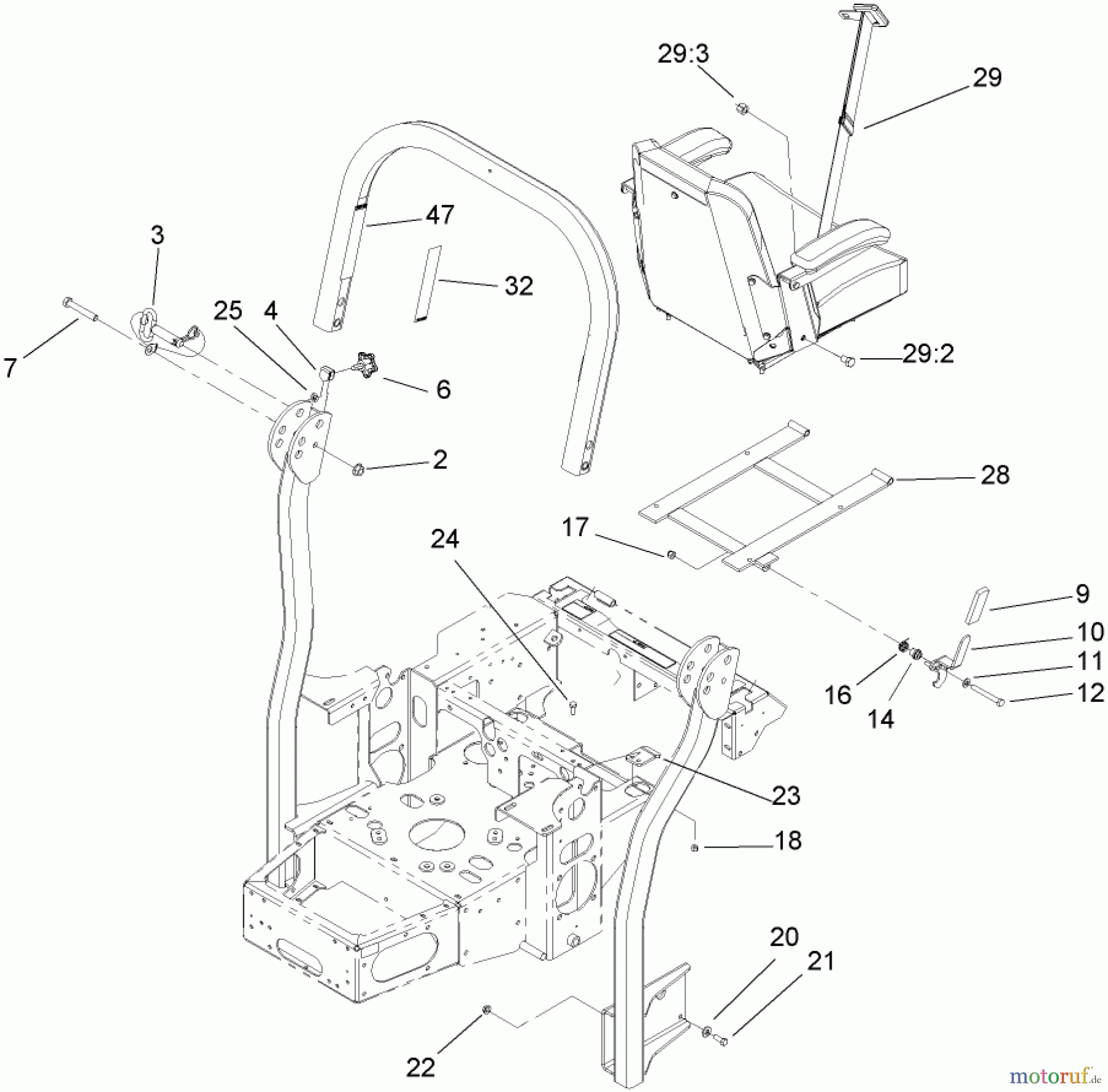  Zerto-Turn Mäher 74416TE (Z453) - Toro Z Master Mower, 132cm TURBO FORCE Side Discharge Deck (SN: 250000001 - 250005000) (2005) ROLL-OVER-PROTECTION-SYSTEM ASSEMBLY NO. 107-8093