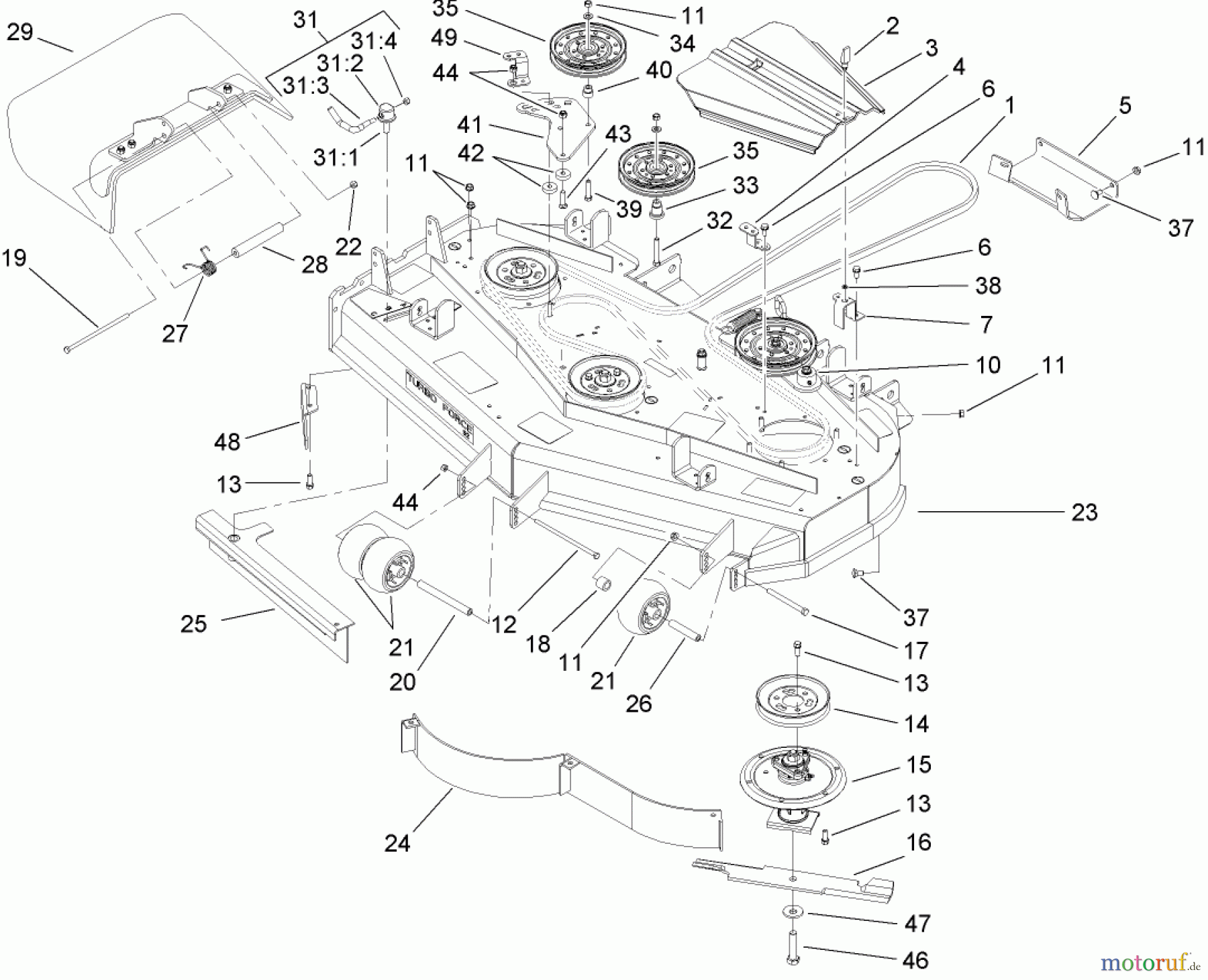  Zerto-Turn Mäher 74416TE (Z453) - Toro Z Master Mower, 132cm TURBO FORCE Side Discharge Deck (SN: 260000001 - 260999999) (2006) DECK ASSEMBLY NO 107-1671