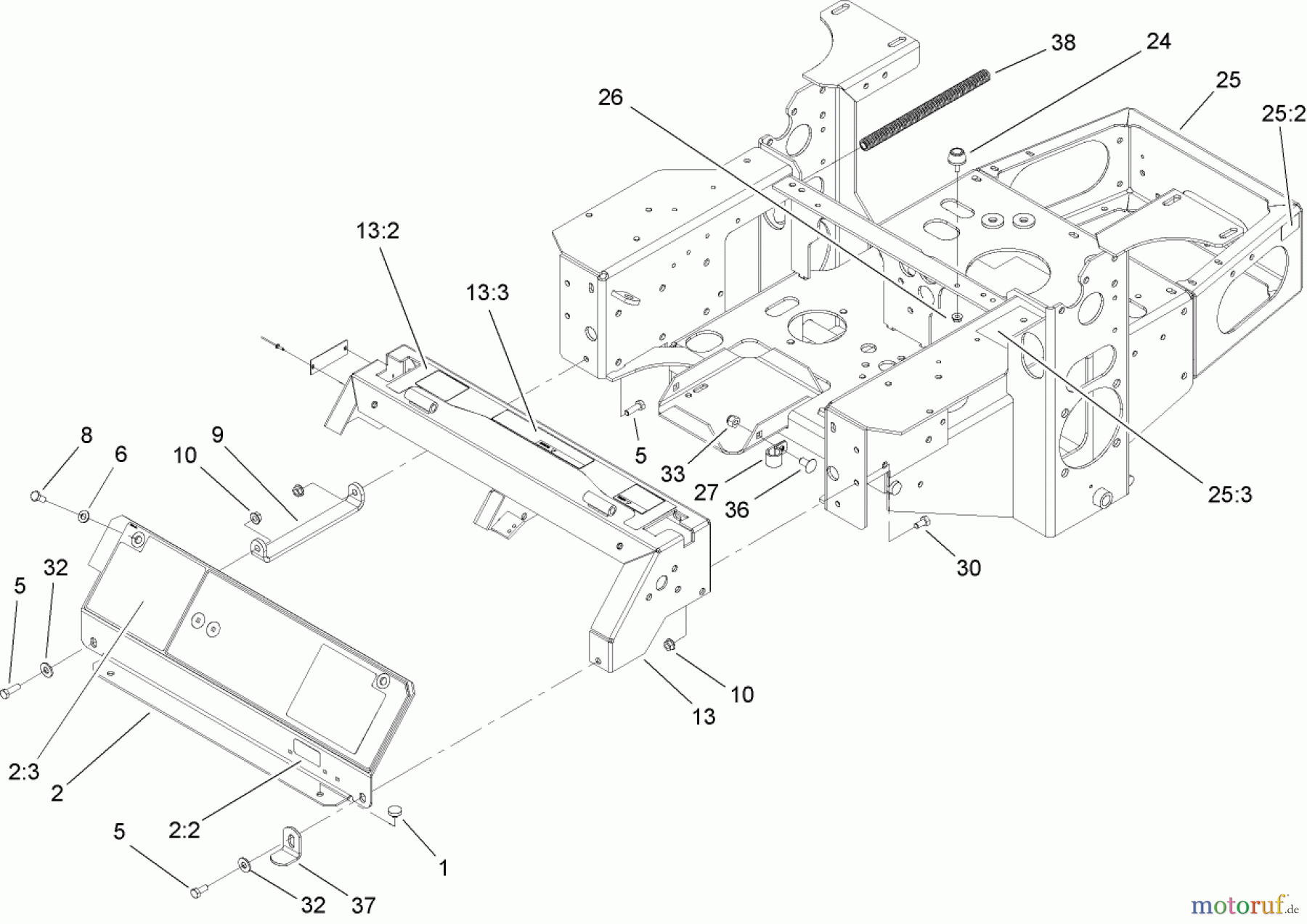  Zerto-Turn Mäher 74416TE (Z453) - Toro Z Master Mower, 132cm TURBO FORCE Side Discharge Deck (SN: 260000001 - 260999999) (2006) MAIN FRAME ASSEMBLY