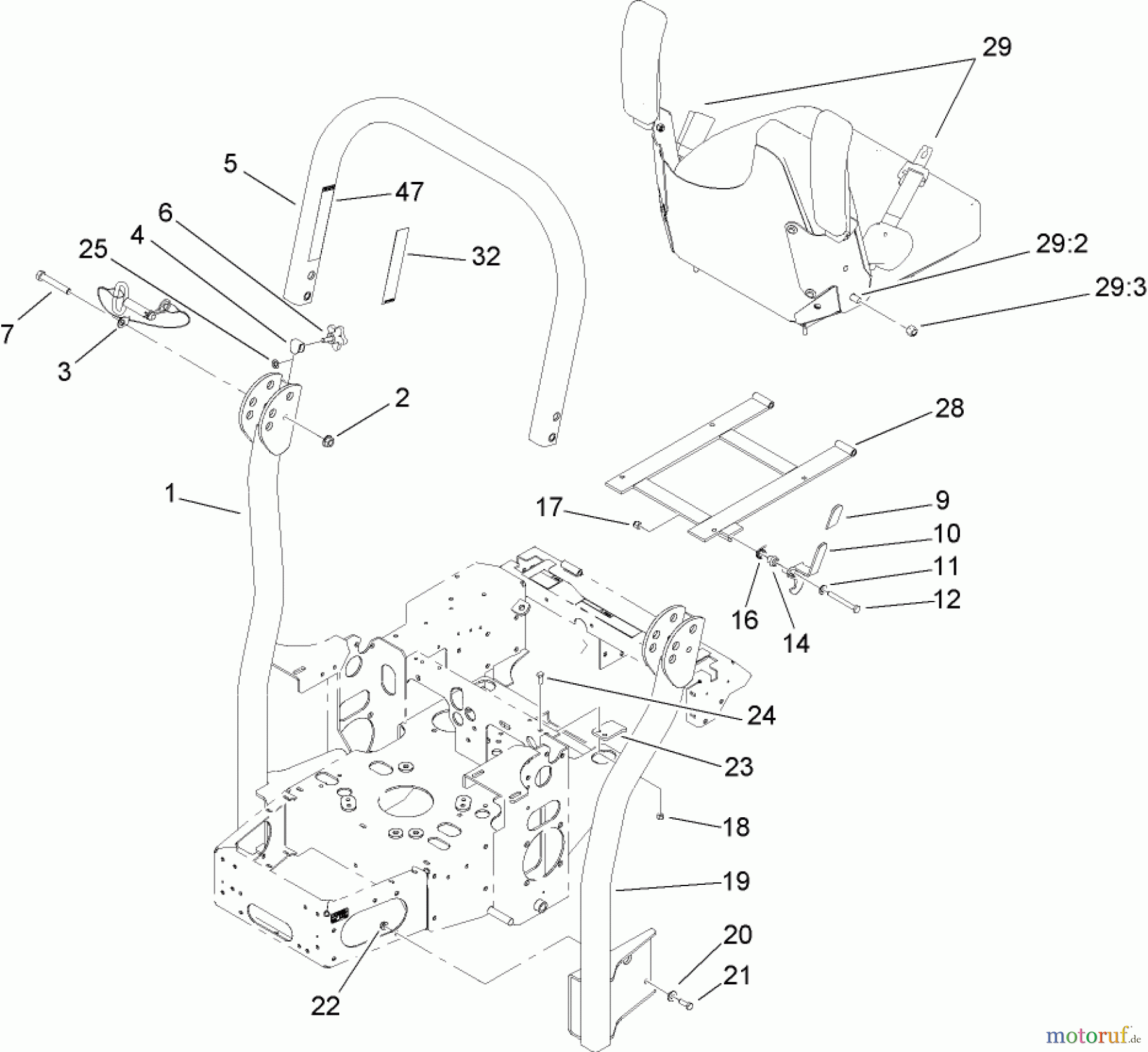  Zerto-Turn Mäher 74416TE (Z453) - Toro Z Master Mower, 132cm TURBO FORCE Side Discharge Deck (SN: 260000001 - 260999999) (2006) ROLL-OVER-PROTECTION-SYSTEM ASSEMBLY NO. 107-8093