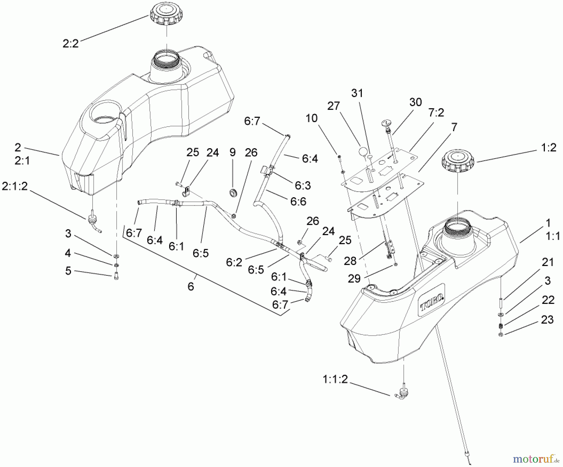  Zerto-Turn Mäher 74416TE (Z453) - Toro Z Master Mower, 132cm TURBO FORCE Side Discharge Deck (SN: 270002001 - 270999999) (2007) FUEL SYSTEM ASSEMBLY