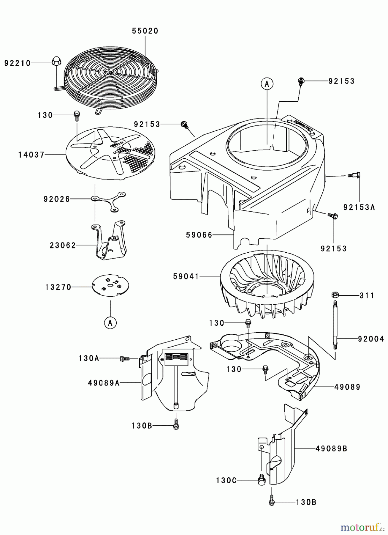  Zerto-Turn Mäher 74421TE (Z450) - Toro Z Master Mower, 122cm TURBO FORCE Side Discharge Deck (SN: 280000001 - 280999999) (2008) COOLING EQUIPMENT ASSEMBLY KAWASAKI FH580V AS30