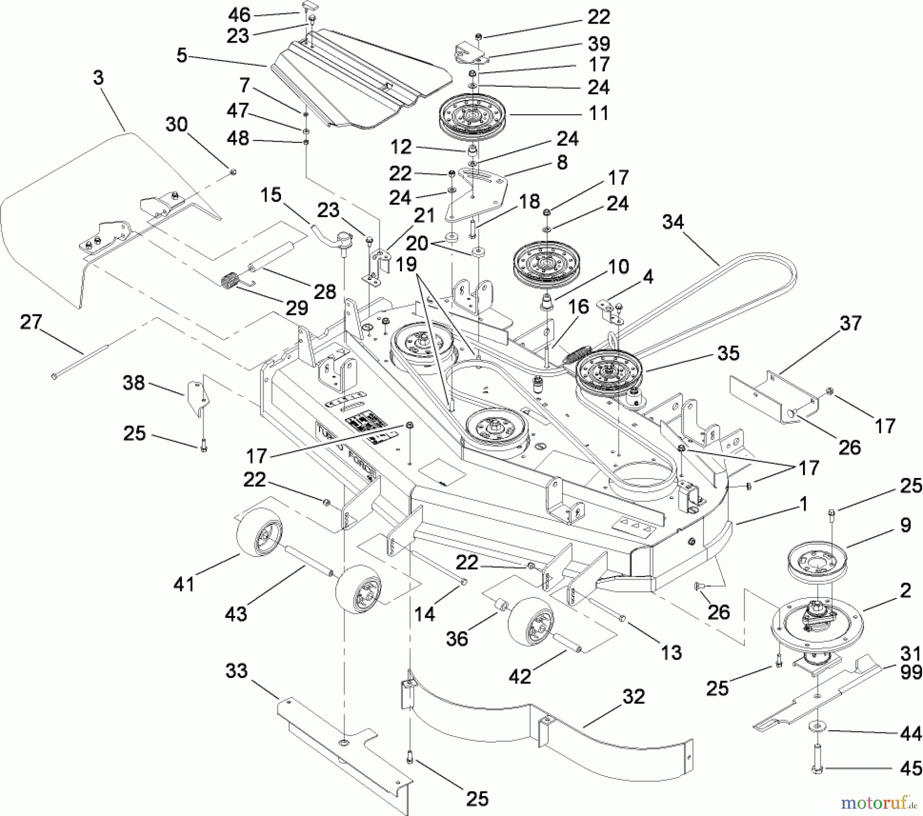  Zerto-Turn Mäher 74421TE (Z450) - Toro Z Master Mower, 122cm TURBO FORCE Side Discharge Deck (SN: 280000001 - 280999999) (2008) DECK ASSEMBLY